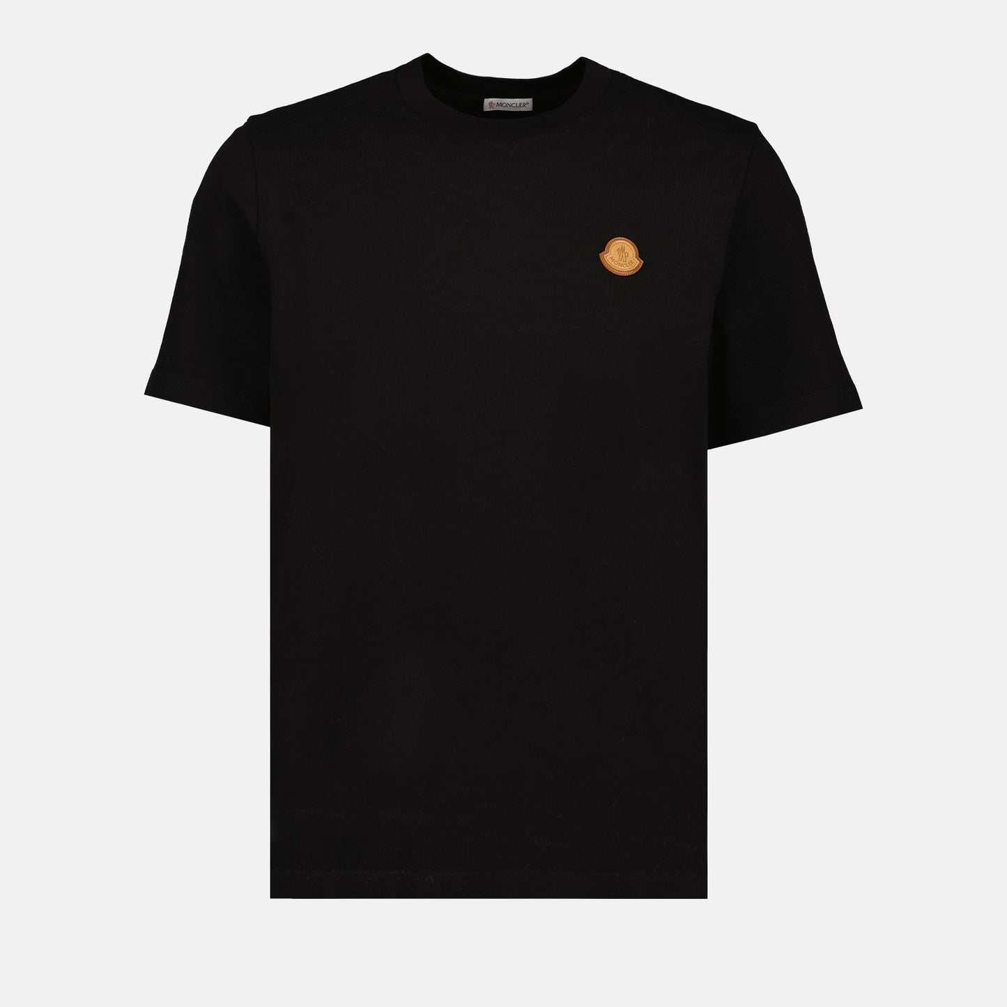 Moncler T-shirt, black leather logo T-shirt, men’s luxury T-shirt, designer T-shirt, high-end men's fashion