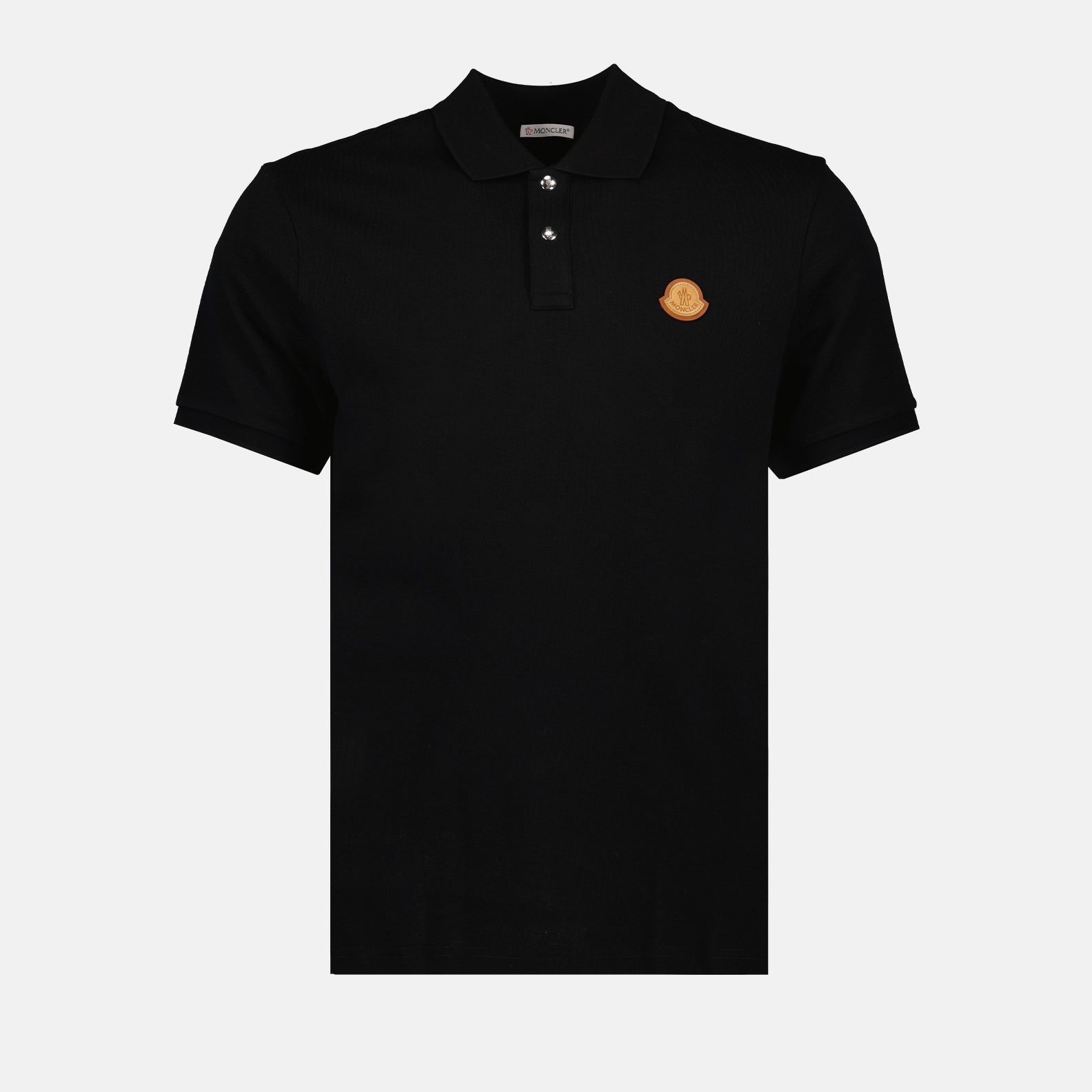 Moncler Polo Shirt, Black Polo Shirt, Leather Logo Polo, Luxury Men's Polo, Designer Polo Shirt