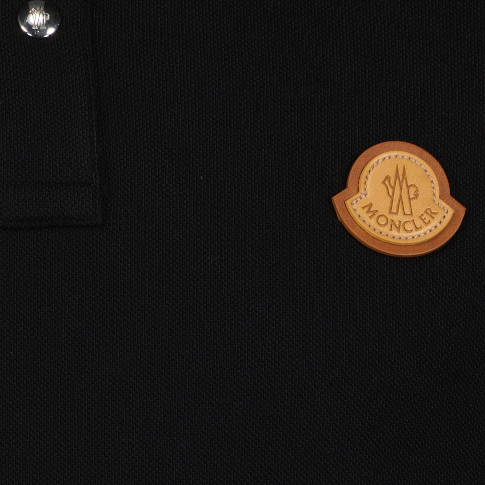 Moncler Polo Shirt, Black Polo Shirt, Leather Logo Polo, Luxury Men's Polo, Designer Polo Shirt