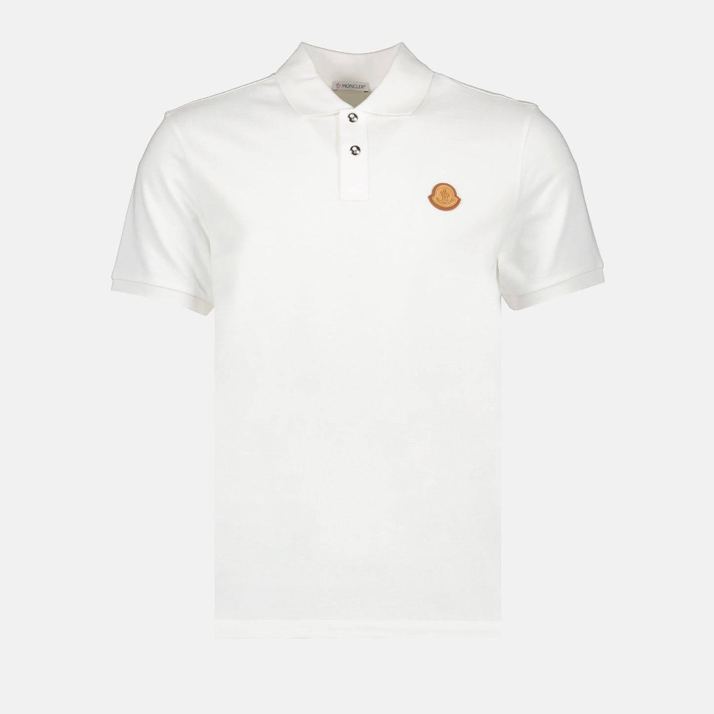 Moncler polo, luxury men's shirts, leather logo polo, elegant men's clothing, high-end men's fashion