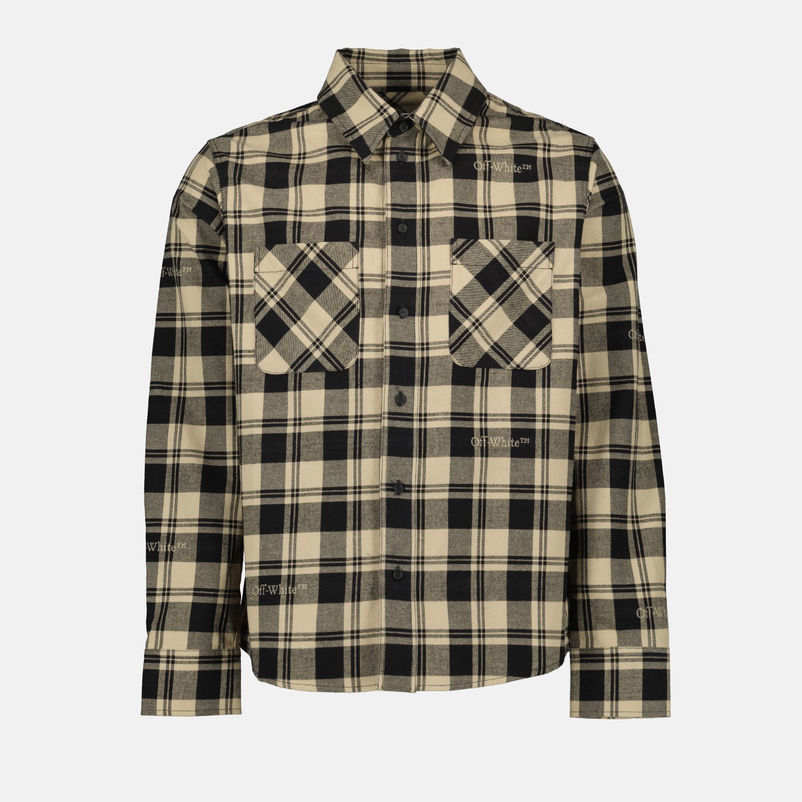 Off-White, flannel shirt, beige check, luxury casual, designer menswear