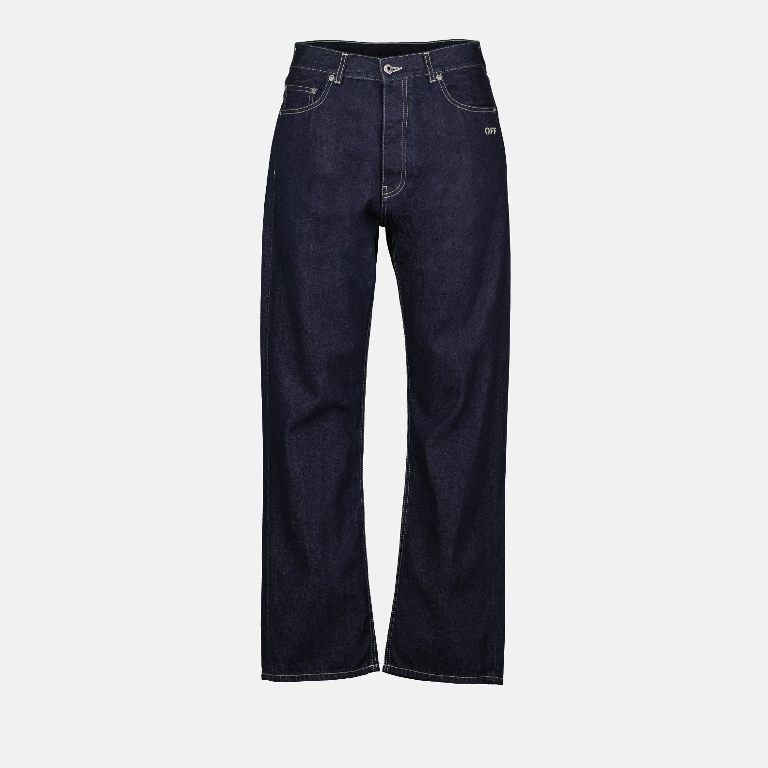 Off-White jeans, raw straight jeans, luxury denim, designer jeans, sophisticated casual wear