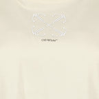 Off-White, pearl embellishment, beige T-shirt, luxury fashion, designer apparel