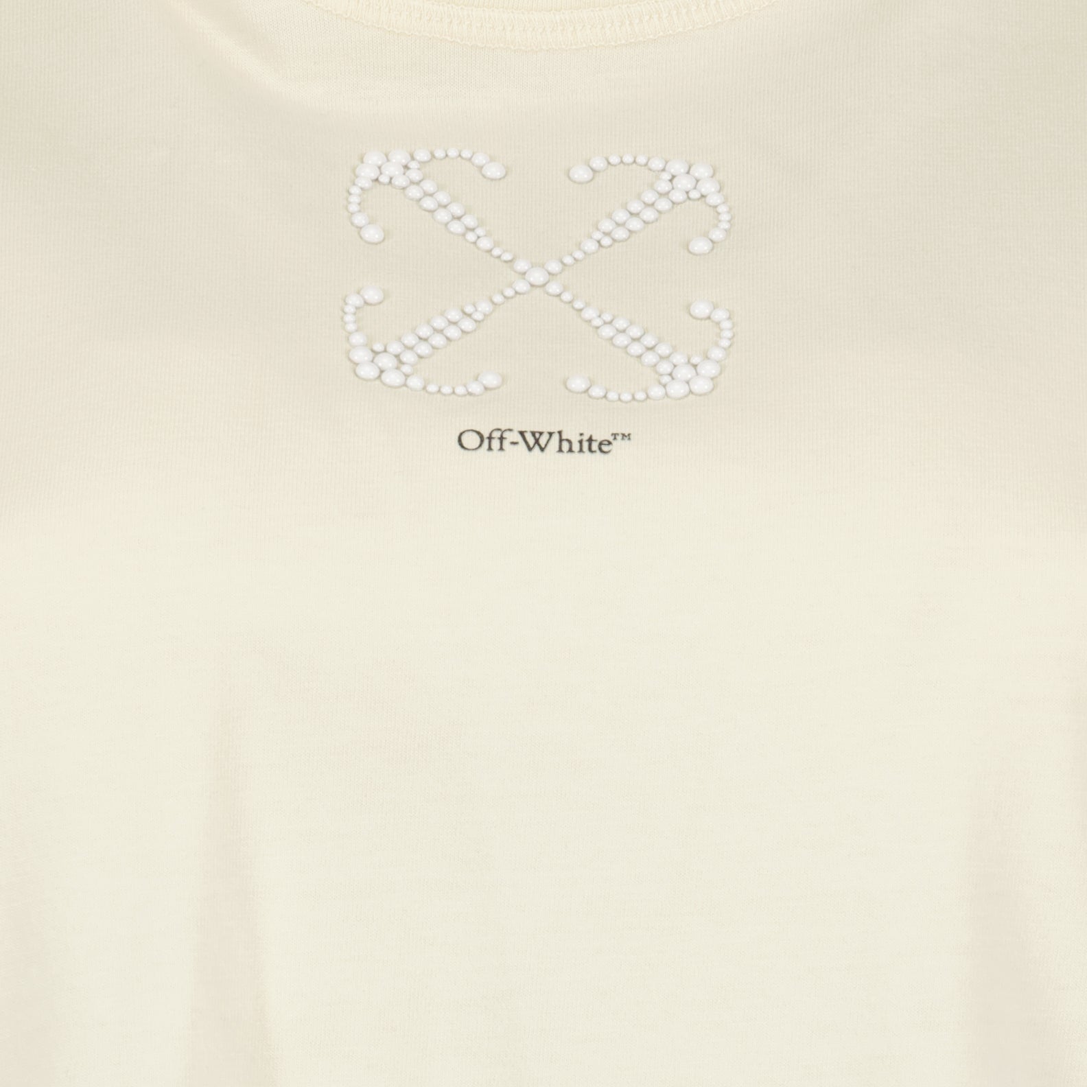 Off-White, pearl embellishment, beige T-shirt, luxury fashion, designer apparel