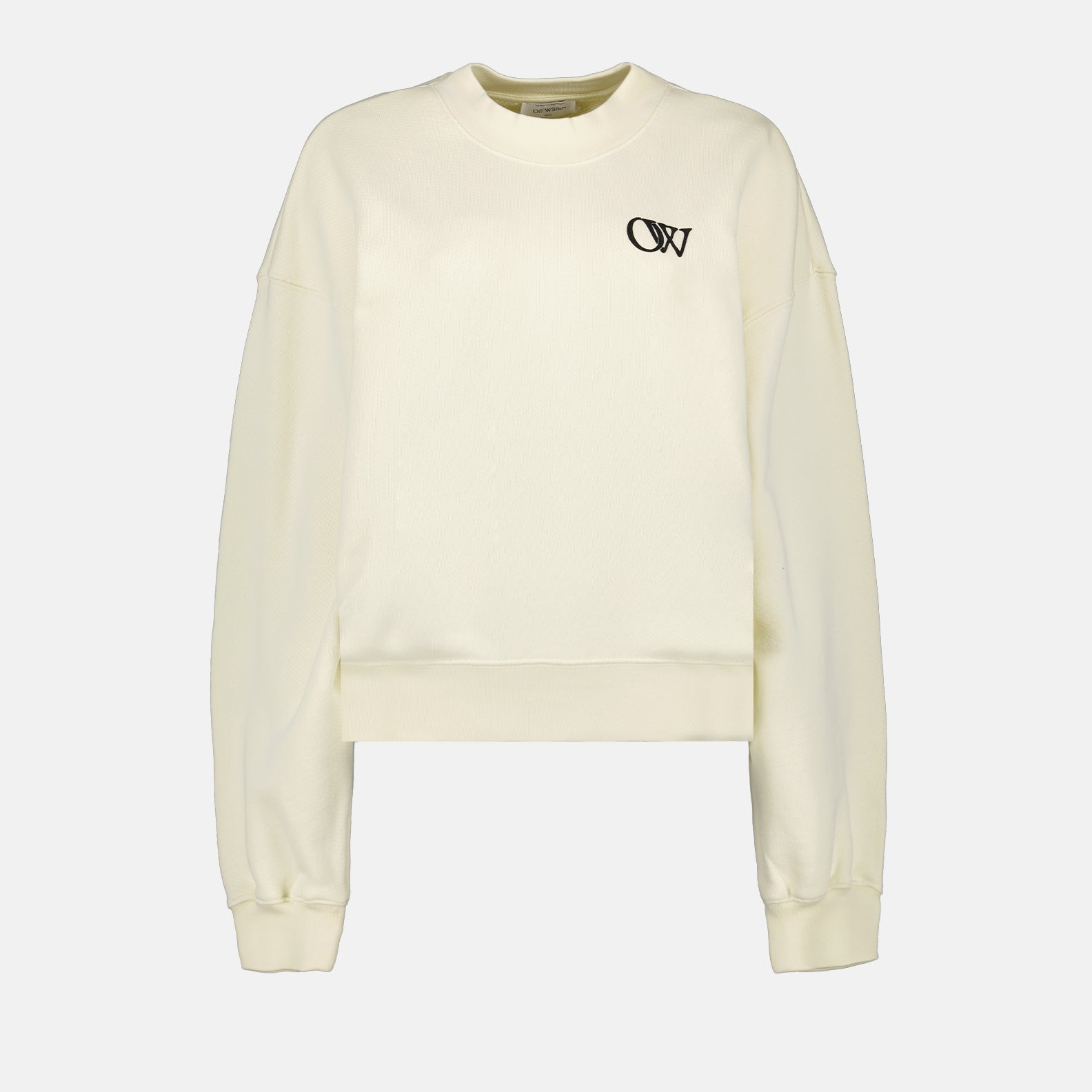 luxury sweatshirt, Off-White sweatshirt, beige flock, designer casual wear, high-end streetwear