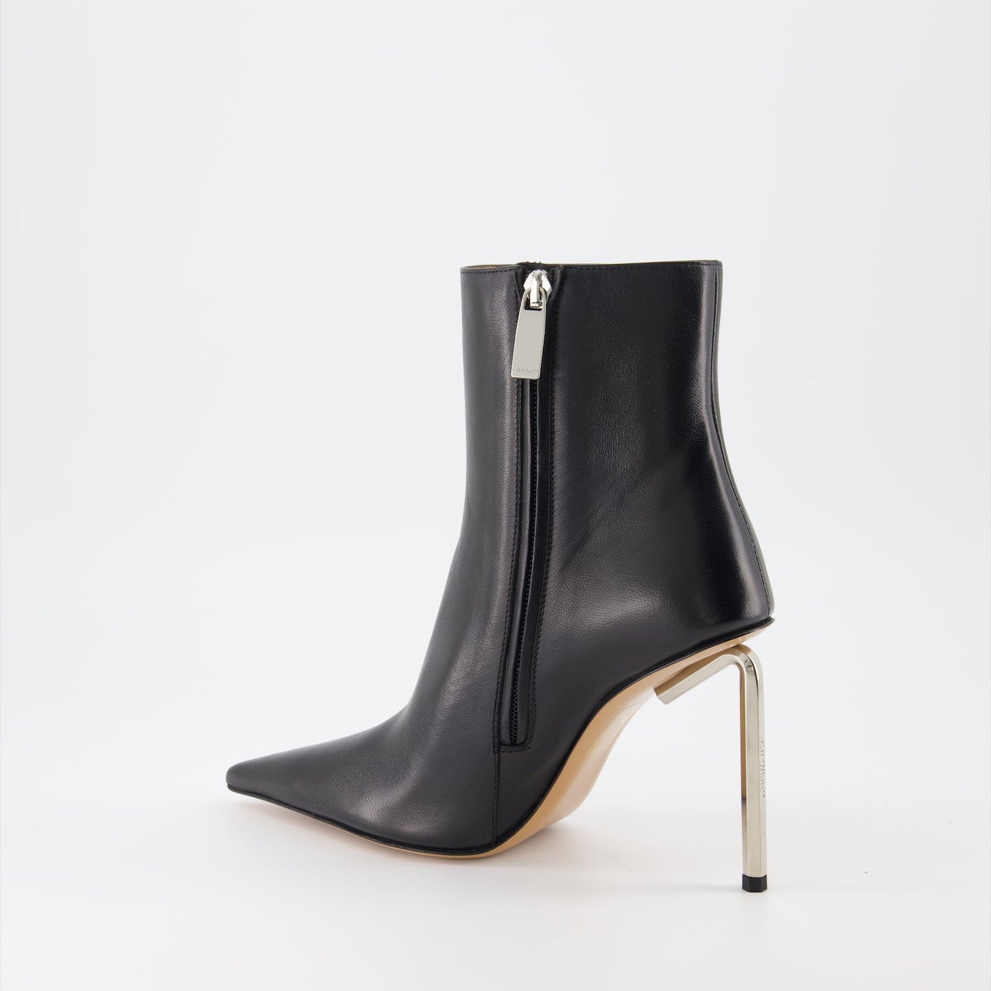 luxury ankle boots, heeled boots, Off-White shoes, silver boots, designer footwear