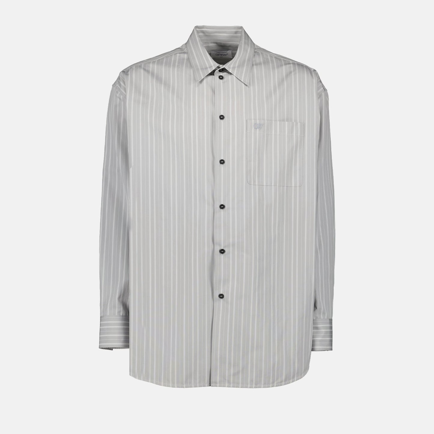 luxury men's shirt, Off-White shirt, grey striped shirt, designer shirt, high-end streetwear