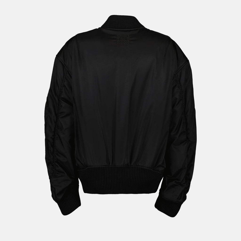 luxury bomber jacket, Off-White bomber, high-end outerwear, designer nylon jacket, elegant fashion