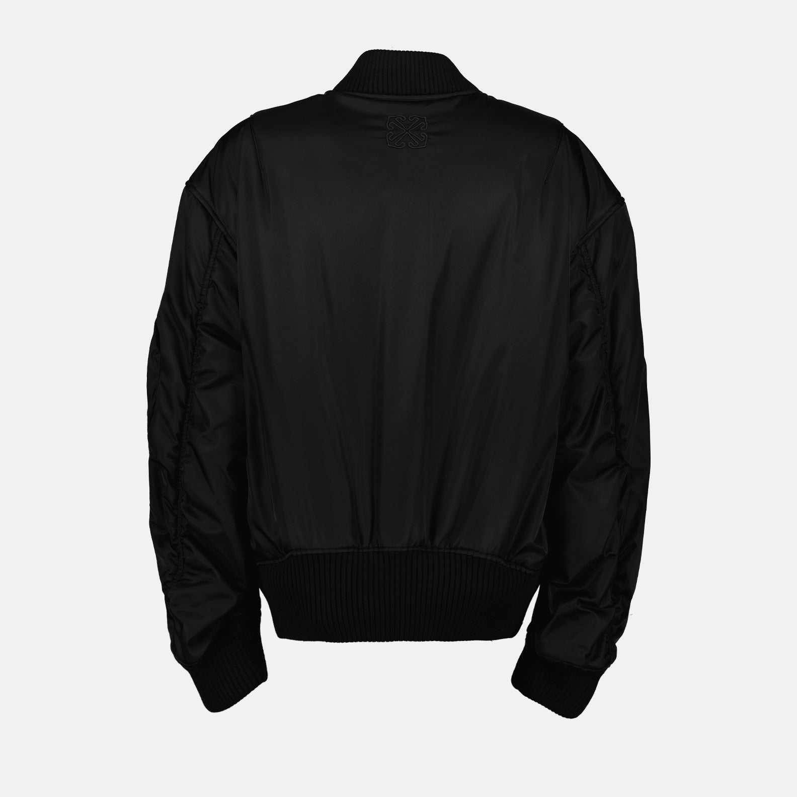 luxury bomber jacket, Off-White bomber, high-end outerwear, designer nylon jacket, elegant fashion