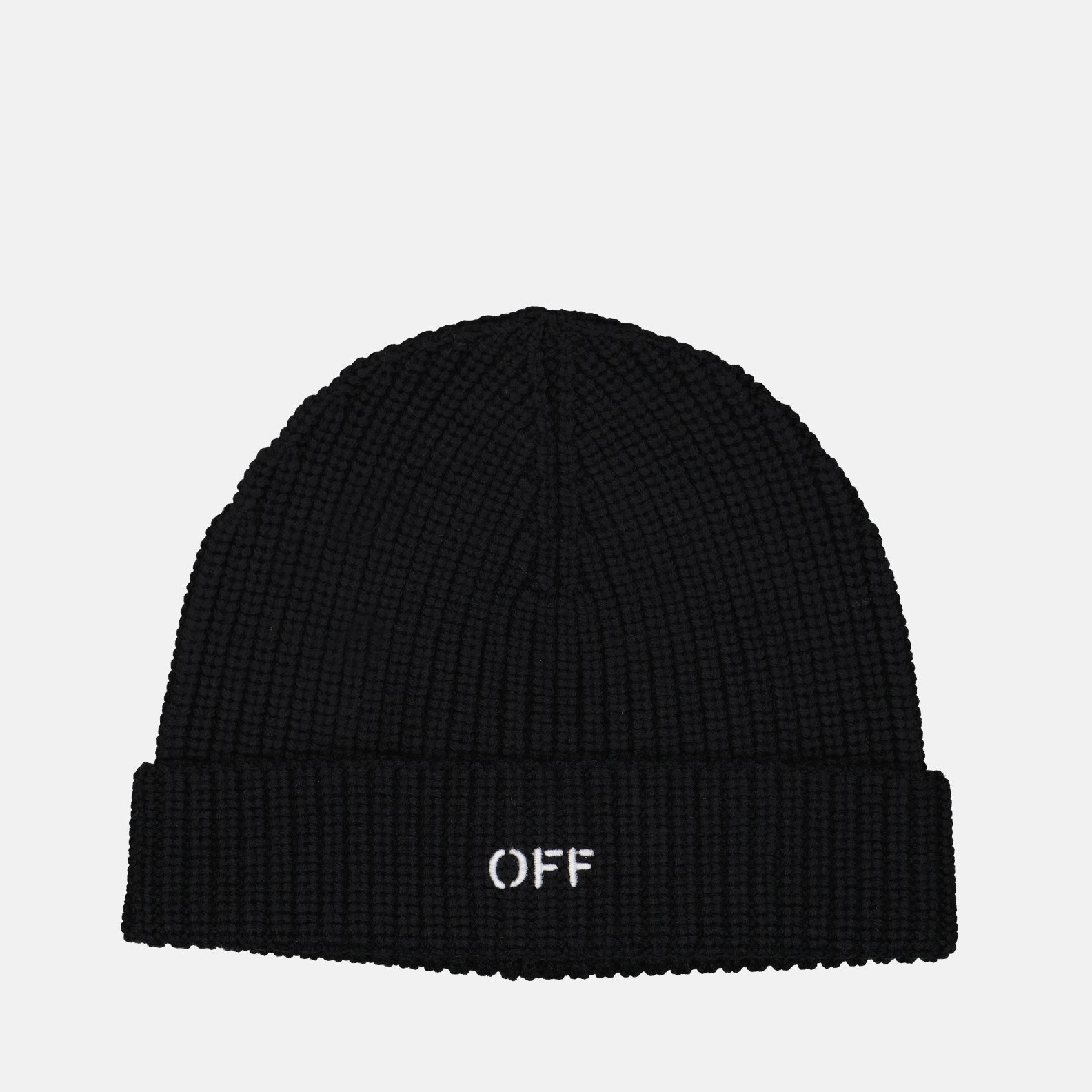 black beanie, Off-White, luxury accessories, chic beanie, designer beanie