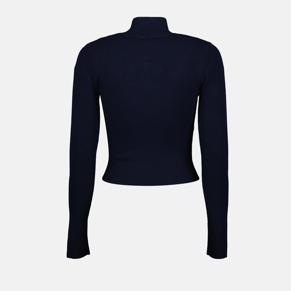 Navy turtleneck sweater, Ribbed knit sweater, Diesel sweater, Slim fit sweater, Cut-out logo sweater