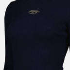 Navy turtleneck sweater, Ribbed knit sweater, Diesel sweater, Slim fit sweater, Cut-out logo sweater