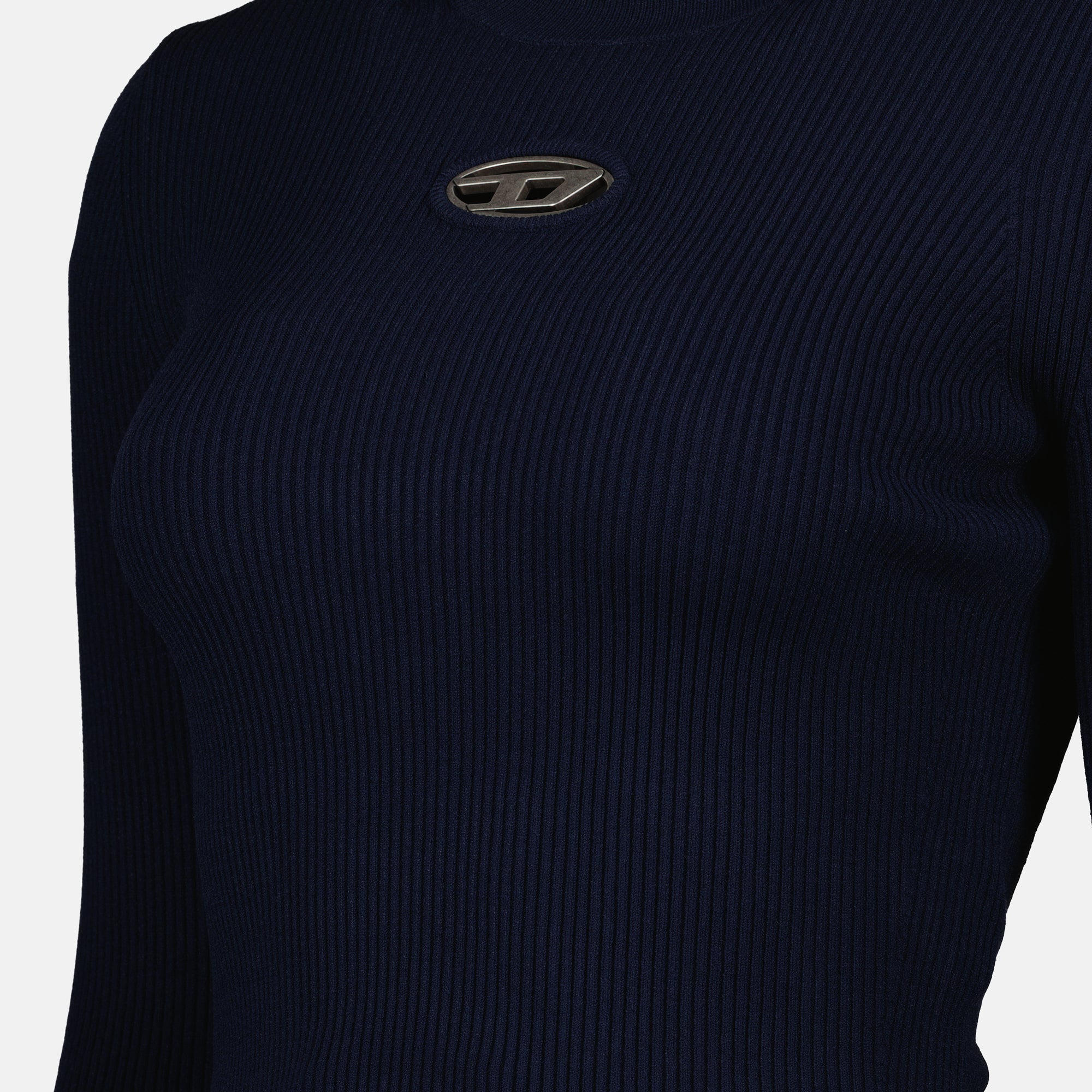 Navy turtleneck sweater, Ribbed knit sweater, Diesel sweater, Slim fit sweater, Cut-out logo sweater