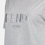 Fendi gray T-shirt, round neck cotton top, elegant gray shirt, Autumn-Winter 2024, versatile gray tee