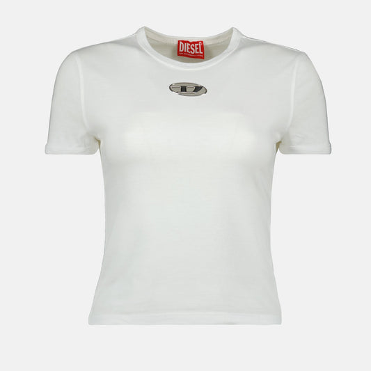 white t-shirt, Diesel clothing, Oval D logo, cut-out effect, cotton t-shirt