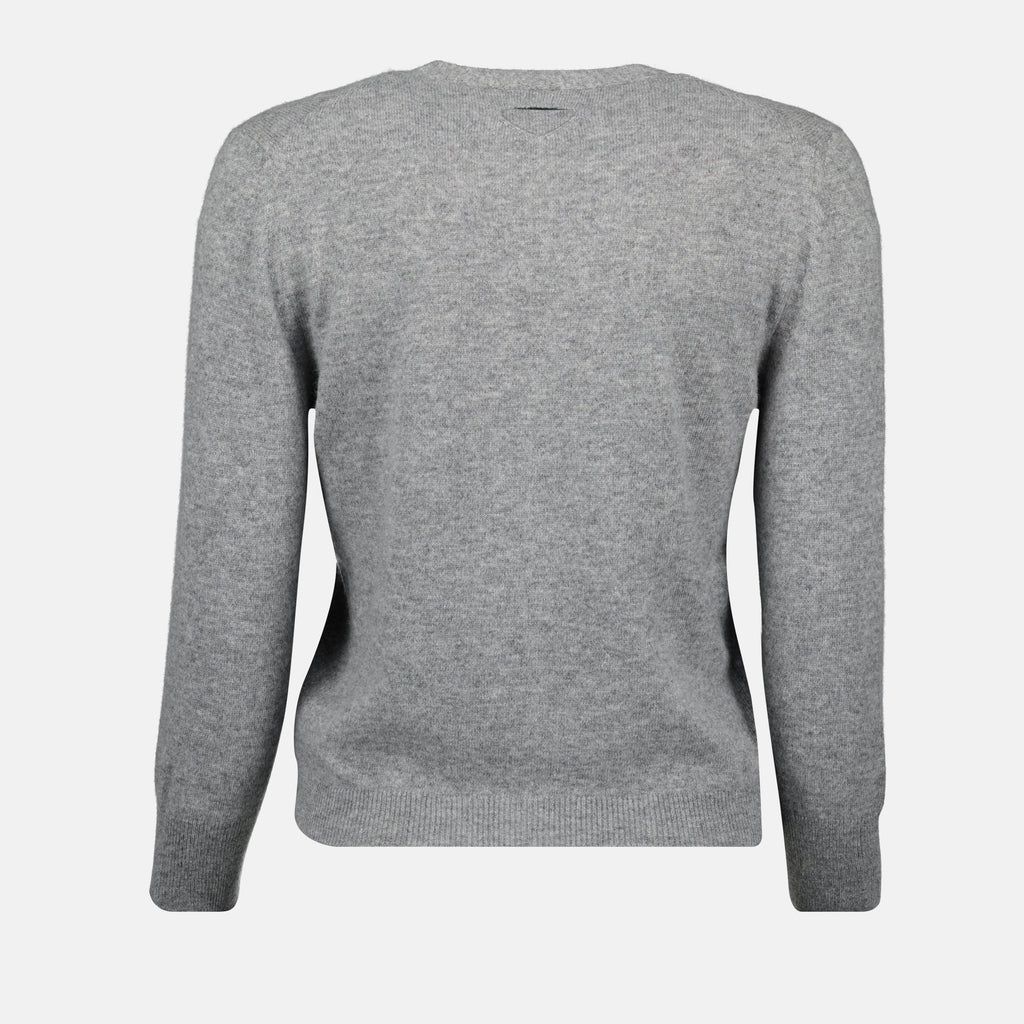 Prada cardigan, grey wool cardigan, women's cardigan, V-neck cardigan, Autumn-Winter fashion