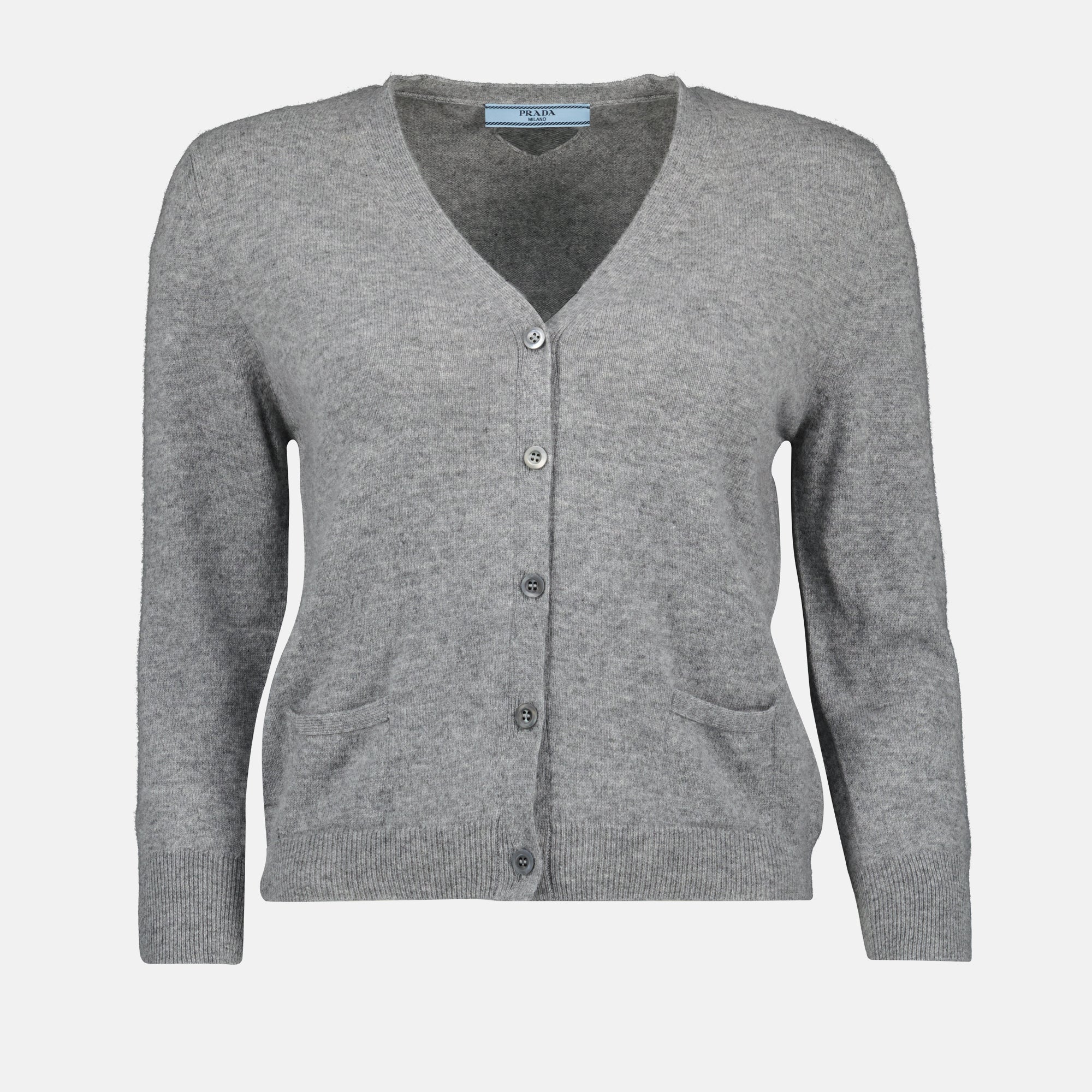 Prada cardigan, grey wool cardigan, women's cardigan, V-neck cardigan, Autumn-Winter fashion