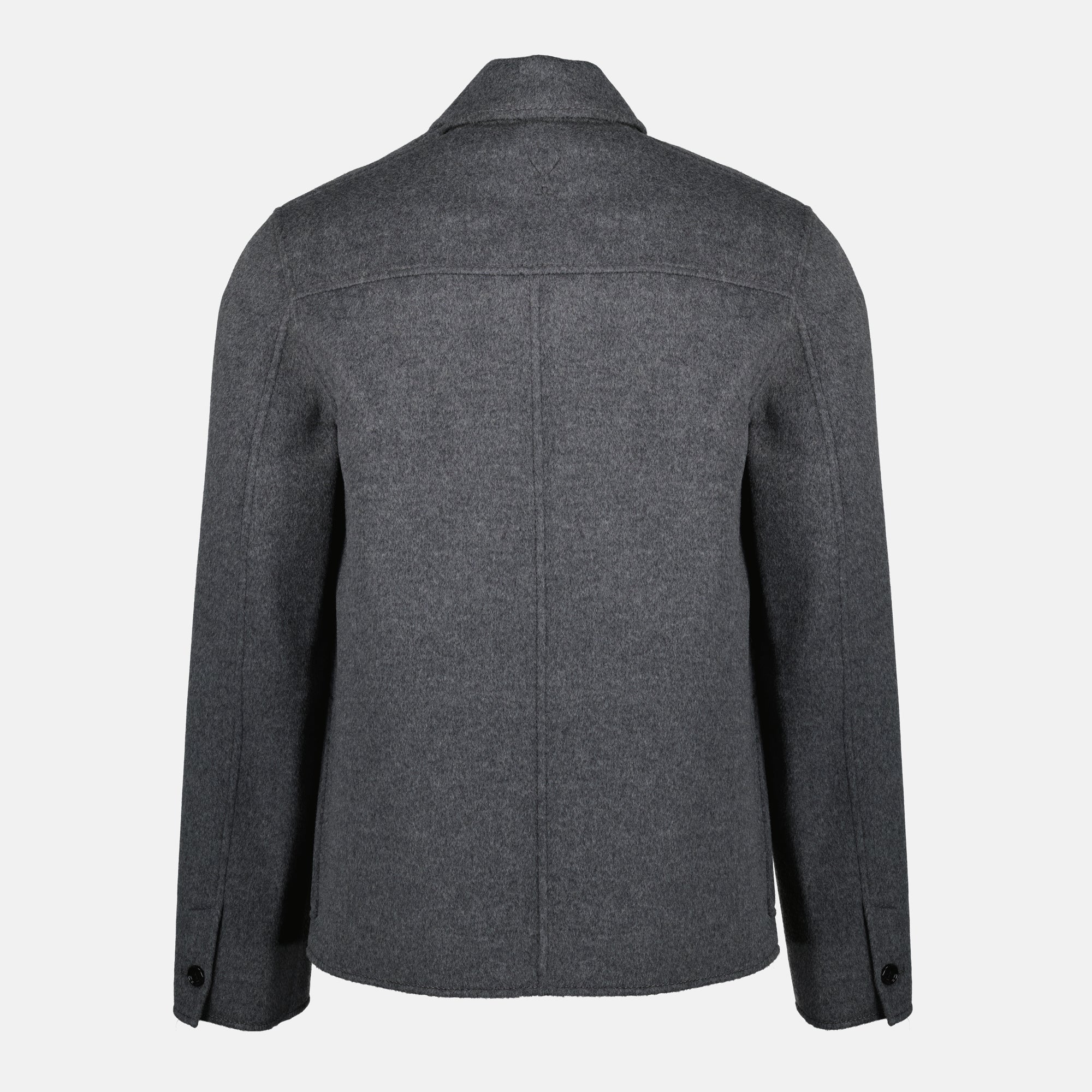 gray wool jacket, AMI Paris bouclé jacket, cashmere blend jacket, autumn winter collection, classic collar jacket