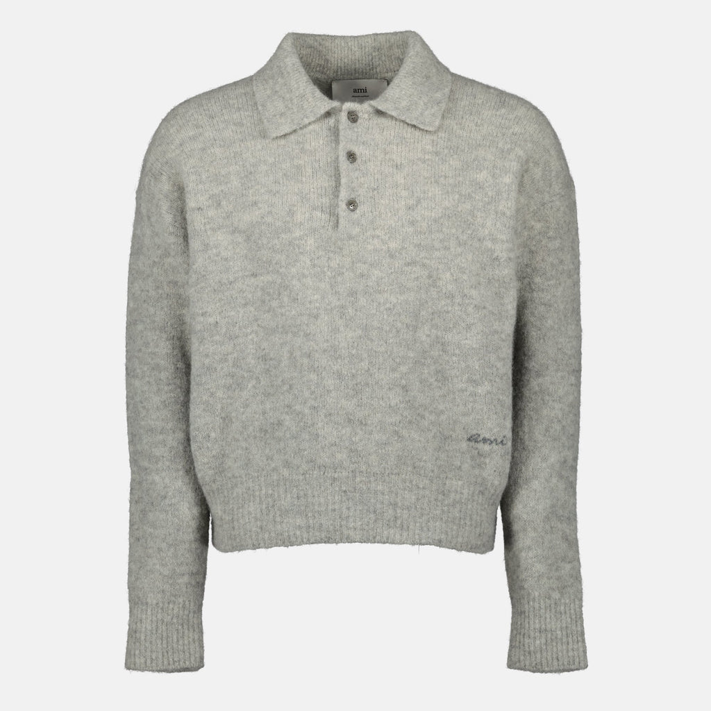 Alpaca Polo, AMI Paris, Men's Fashion, Autumn Winter Collection, Grey Polo