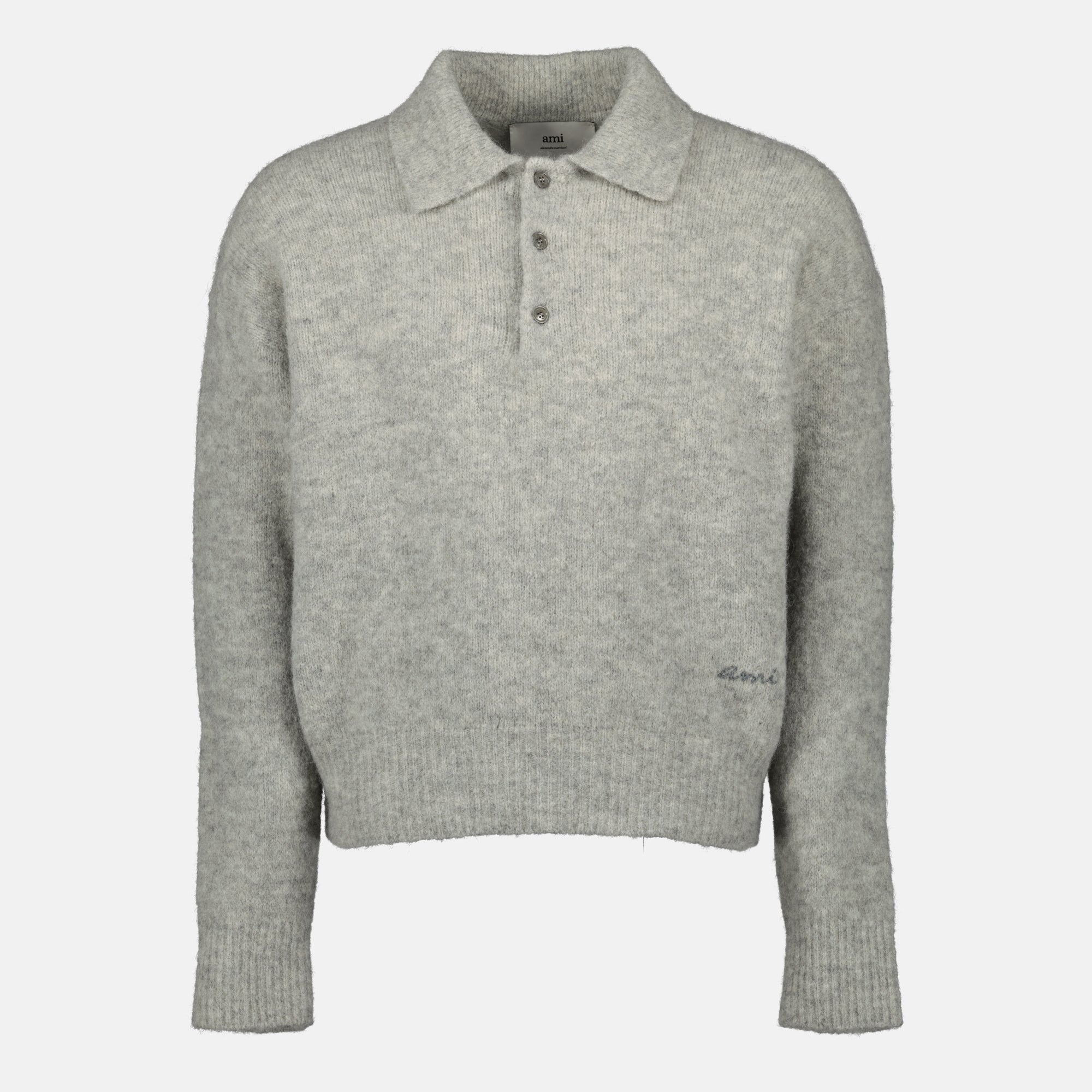 Alpaca Polo, AMI Paris, Men's Fashion, Autumn Winter Collection, Grey Polo