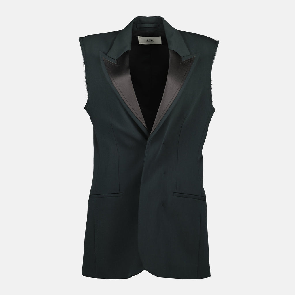 sleeveless blazer, wool blazer, AMI Paris, V-neck blazer, Autumn-Winter collection