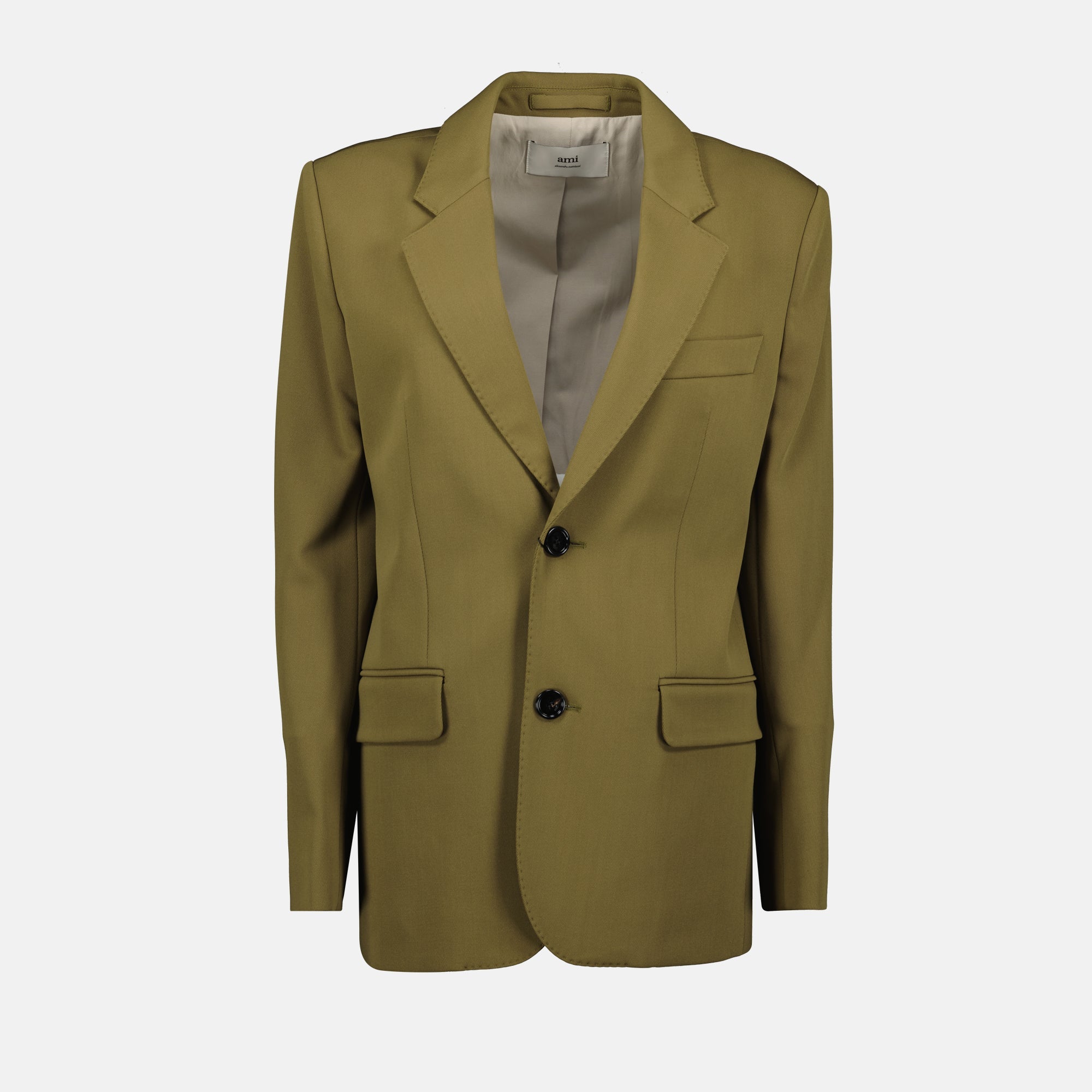 카키 투-버튼 블레이저