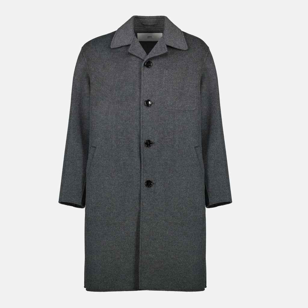 gray wool coat, AMI Paris coat, wool and cashmere outerwear, autumn winter coat, men's wool coat