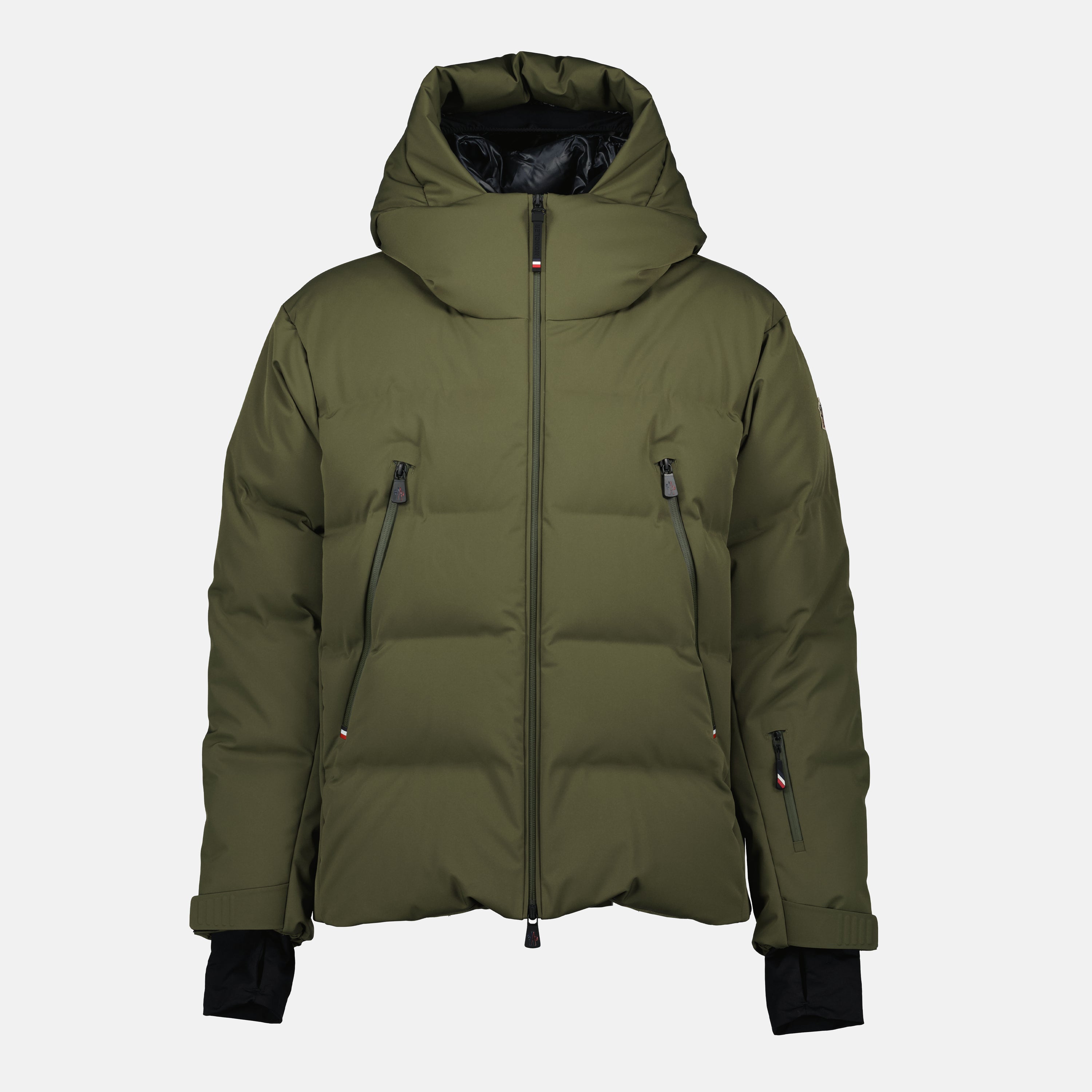 Moncler Grenoble jacket, nylon jacket, khaki jacket, adjustable hood, zippered pockets