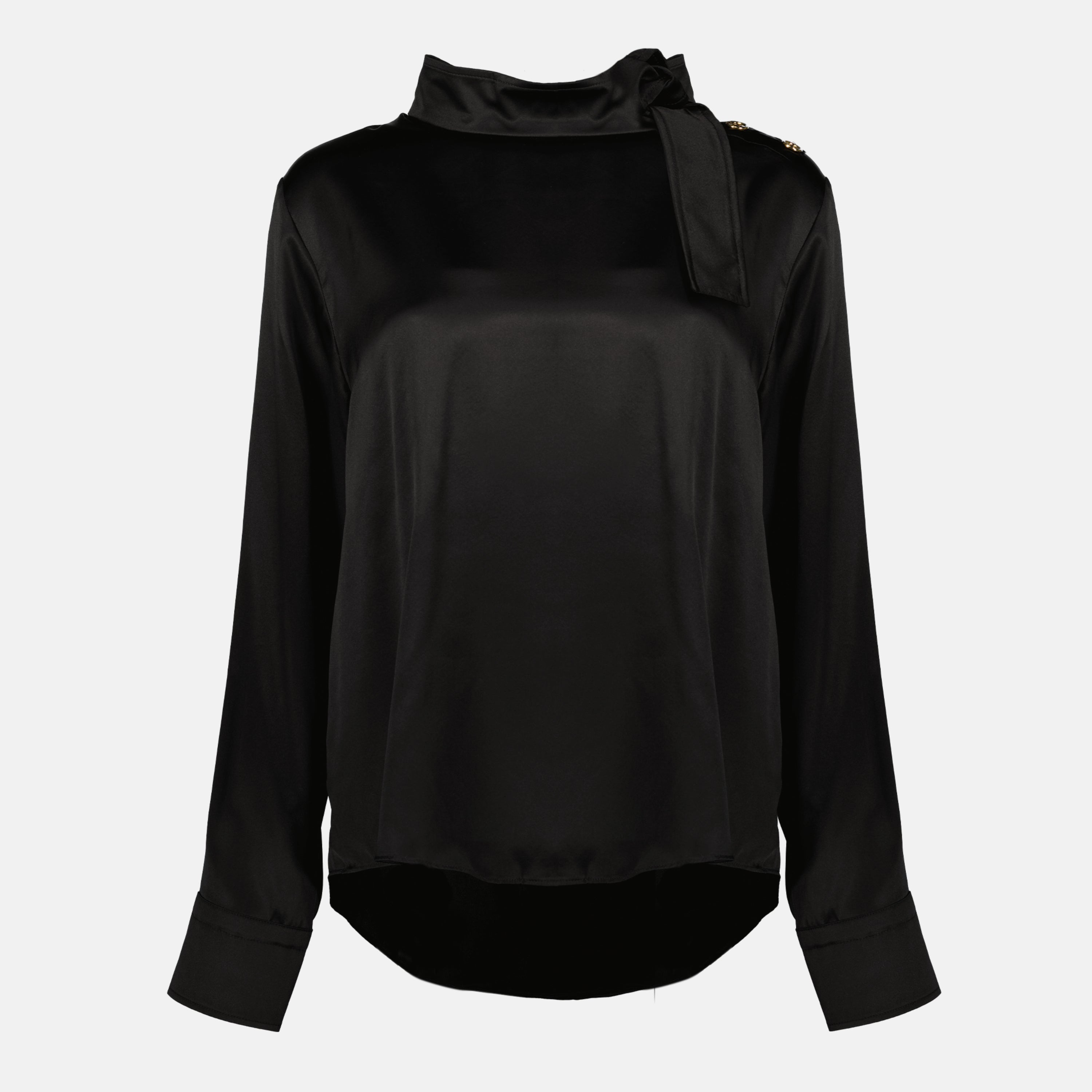 Patou scarf neck top, silk top, black blouse, Autumn-Winter fashion, elegant women's clothing