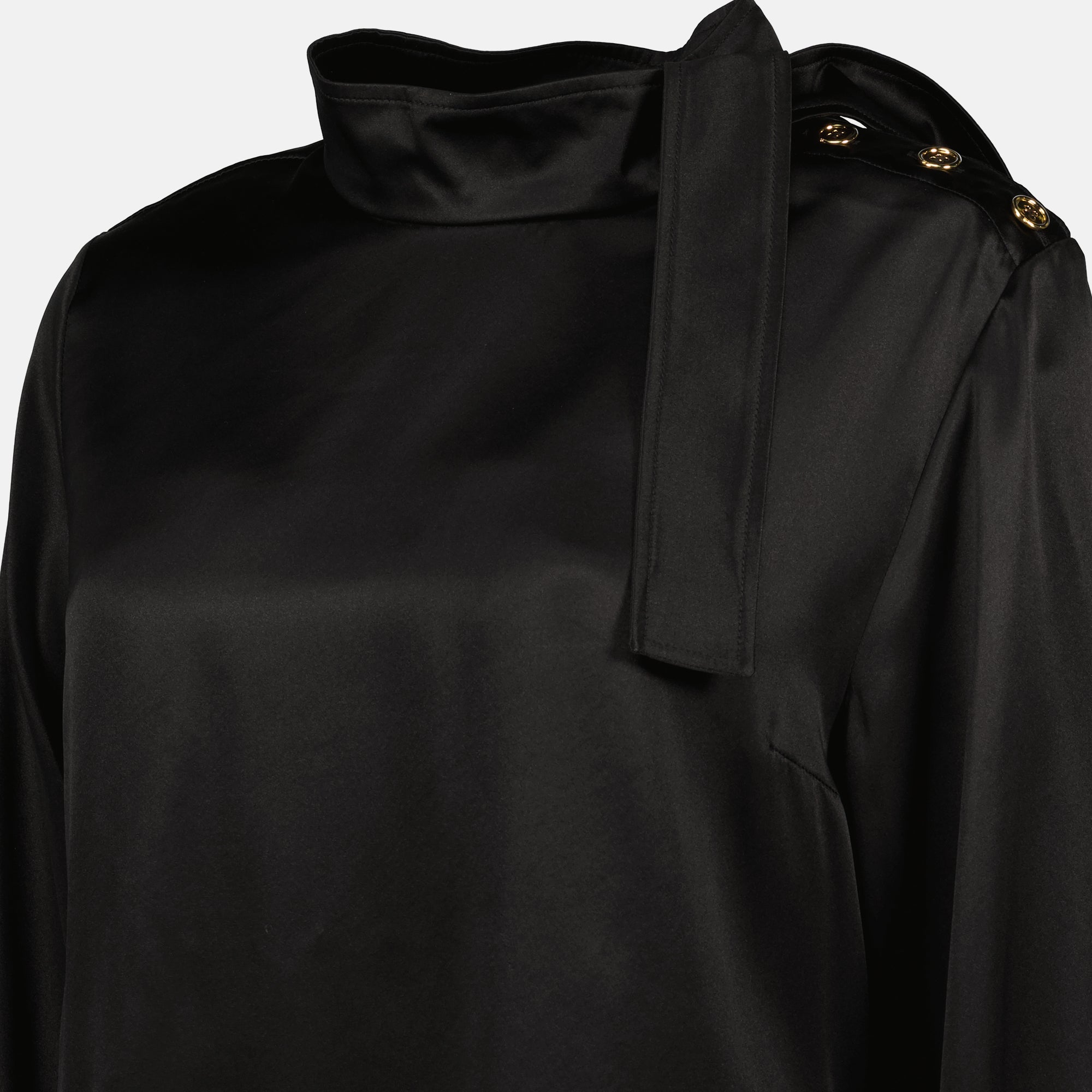 Patou scarf neck top, silk top, black blouse, Autumn-Winter fashion, elegant women's clothing