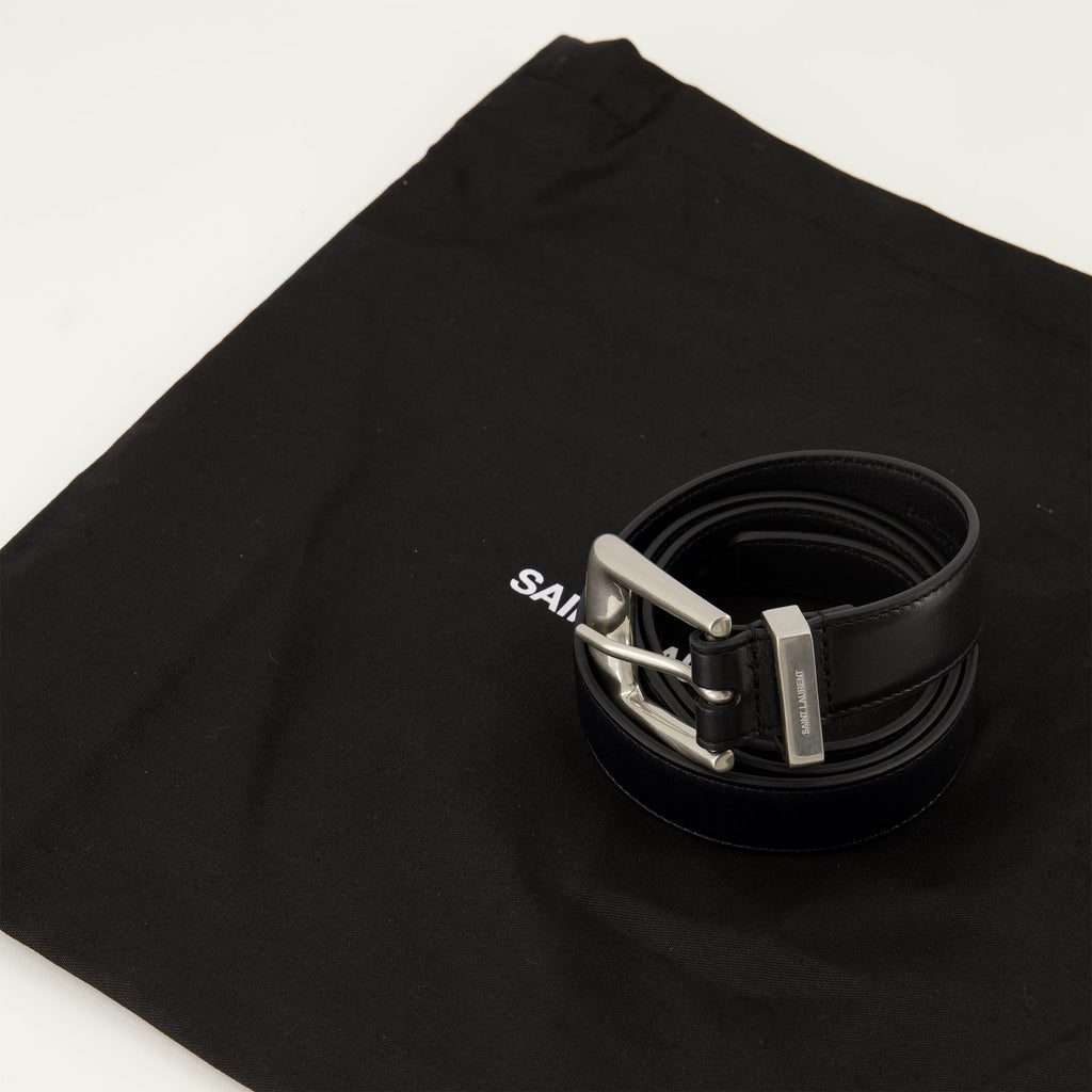 Saint Laurent belt, black leather belt, adjustable belt, high-quality accessories, luxury fashion