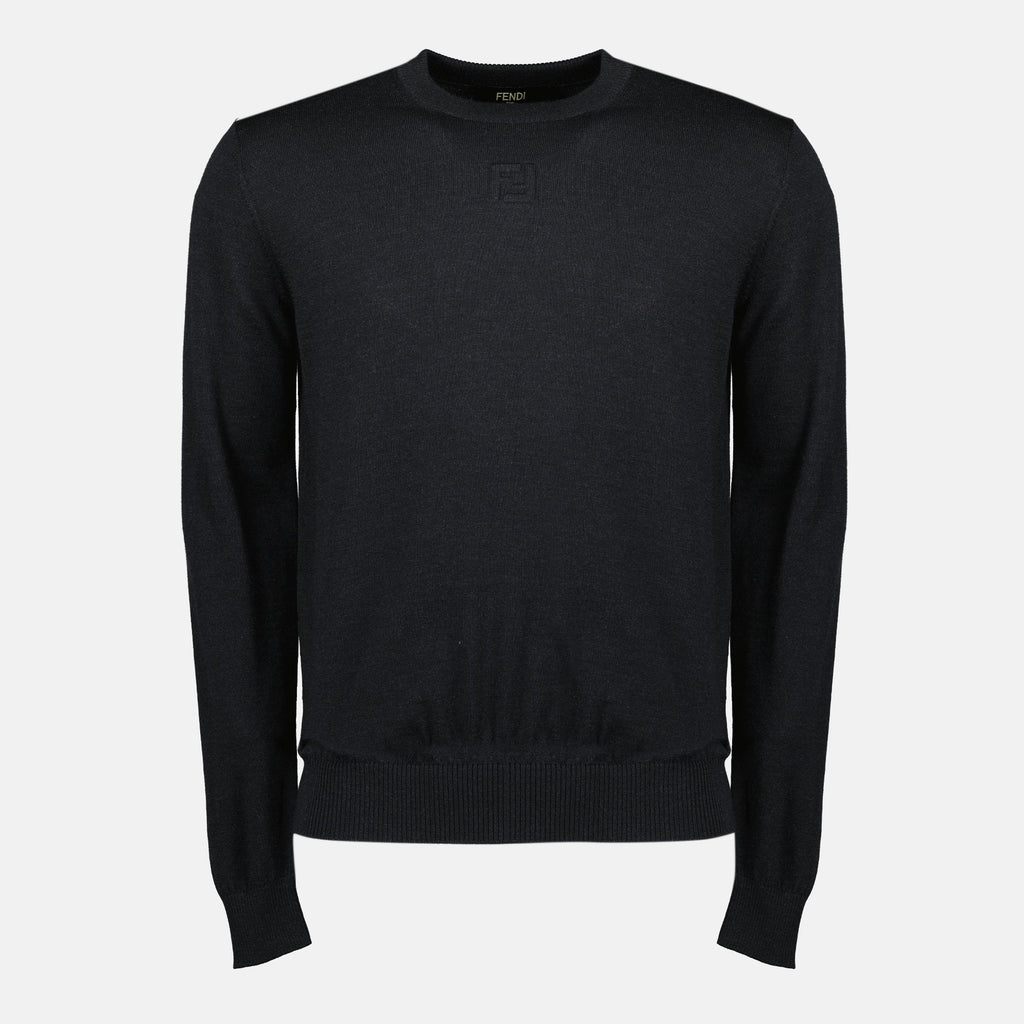 wool pullover, Fendi knitwear, dark grey sweater, men's clothing, FF logo