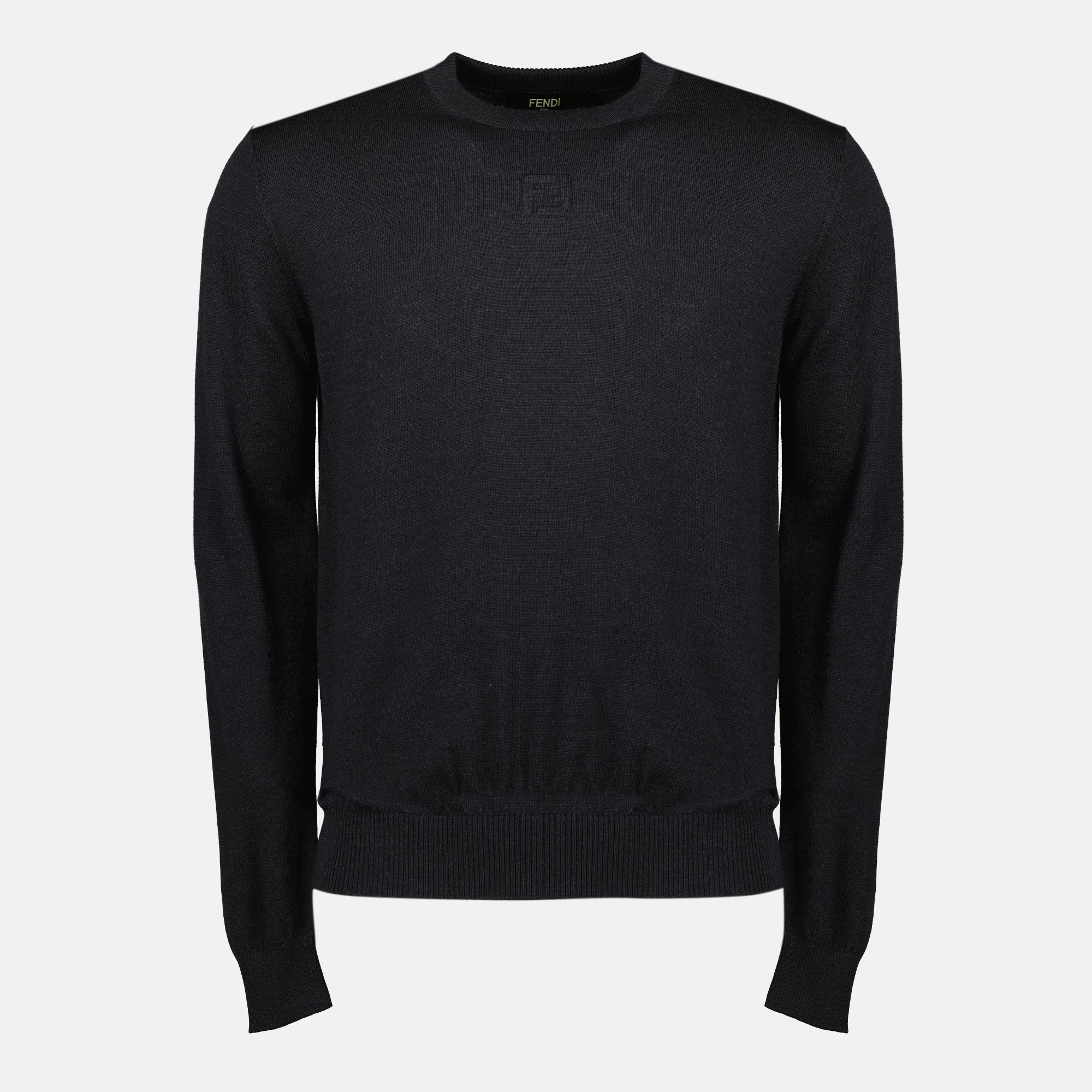 wool pullover, Fendi knitwear, dark grey sweater, men's clothing, FF logo