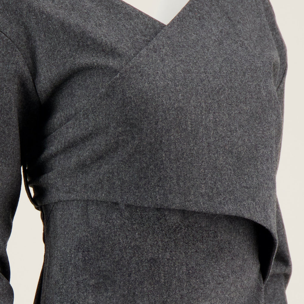 Aubrey Long Dress, Khaite Dress, Wool Long Dress, V-neck Dress, Gray Dress