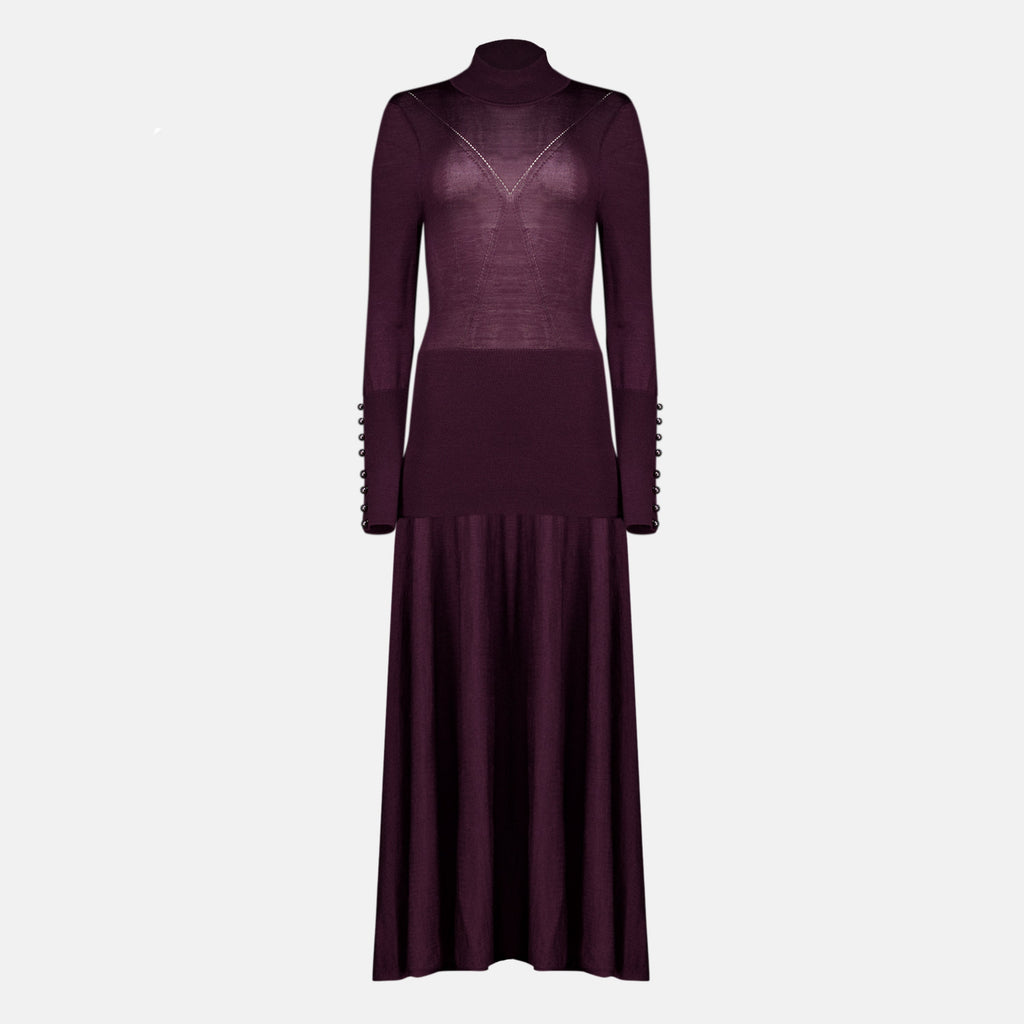 Aubergine Wool Long Dress