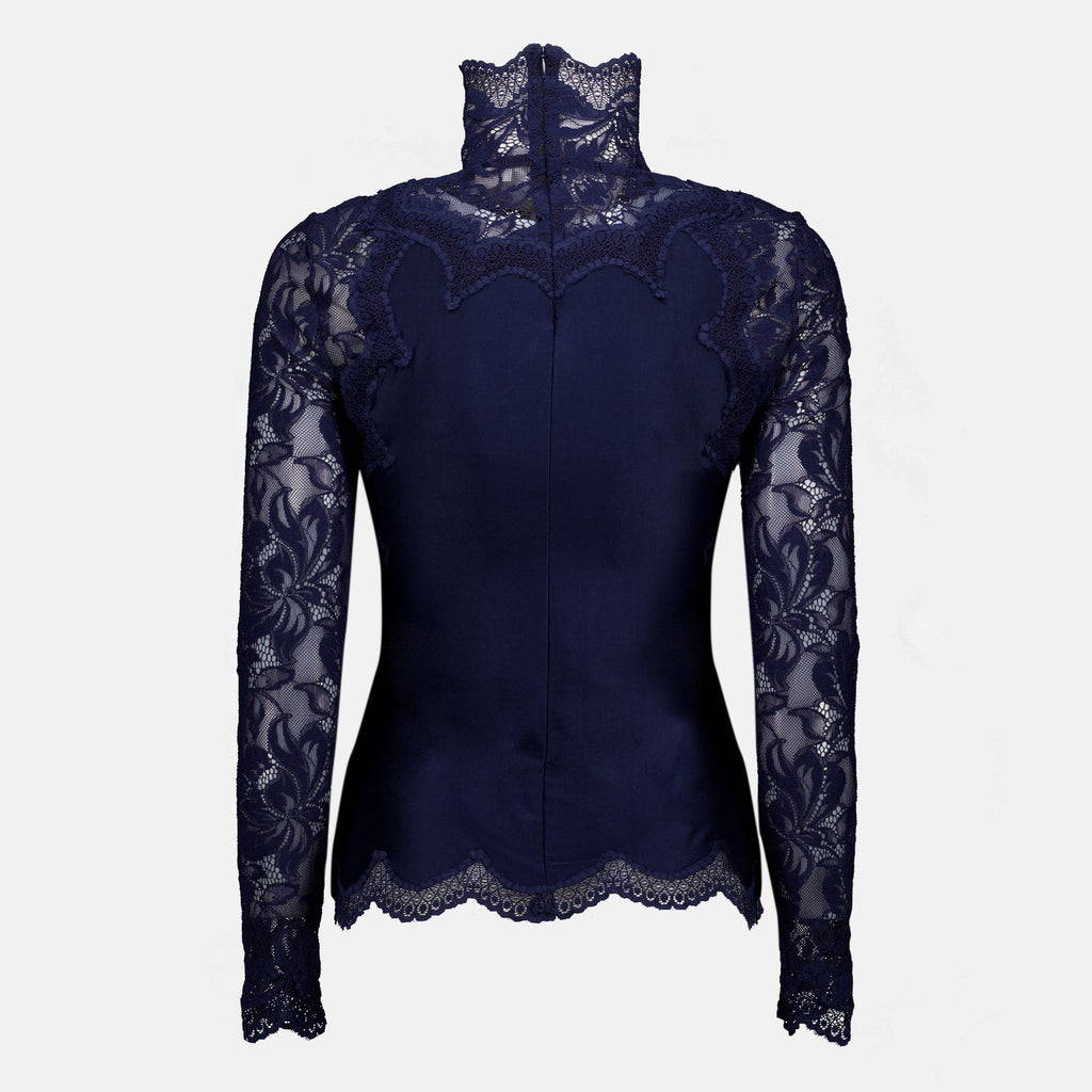 Navy Lace and Jersey Top