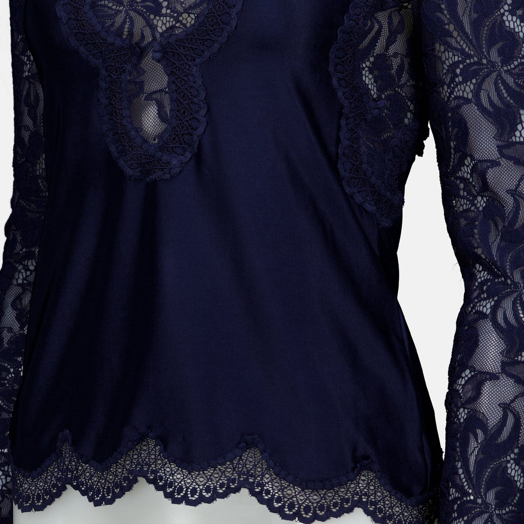 Navy Lace and Jersey Top