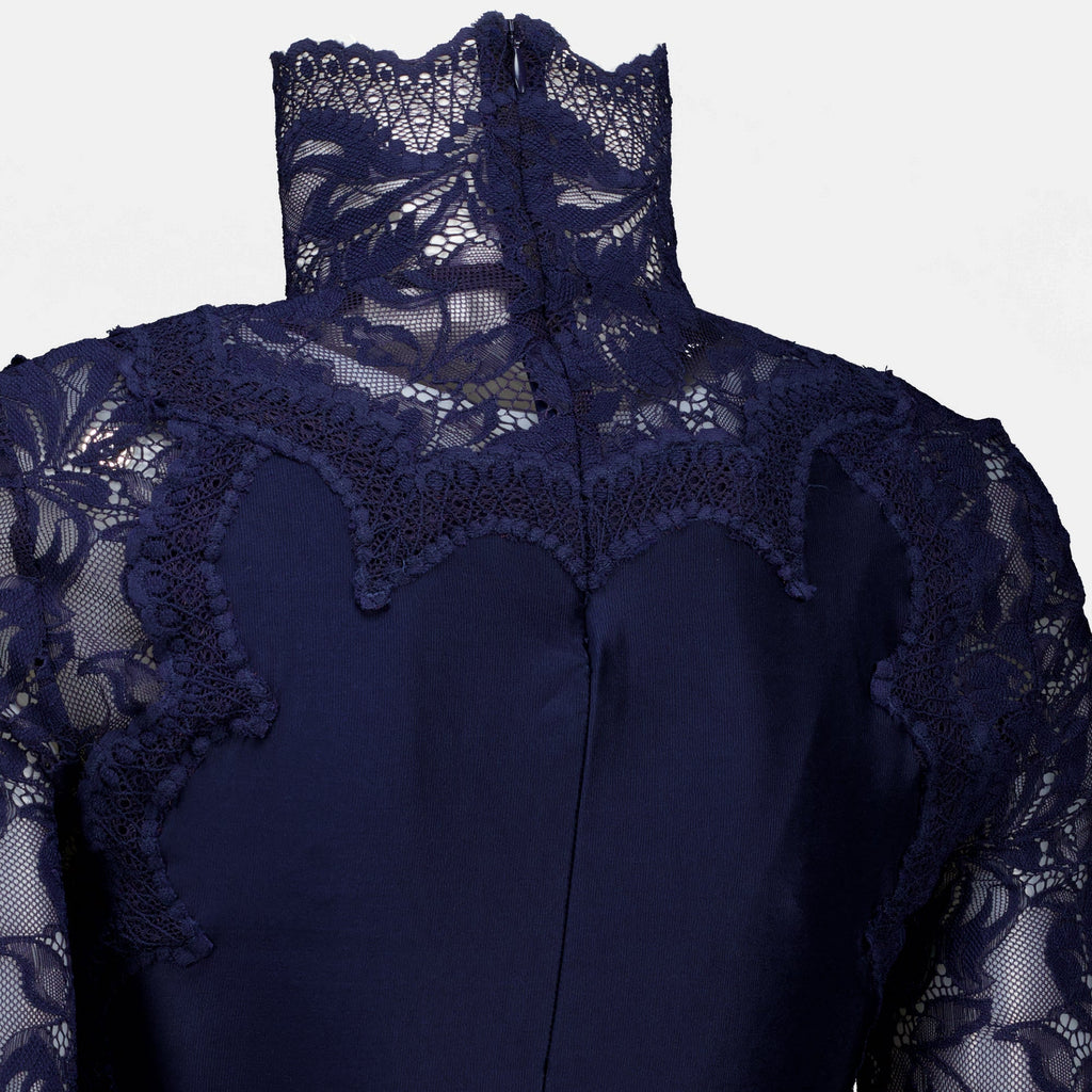 Navy Lace and Jersey Top