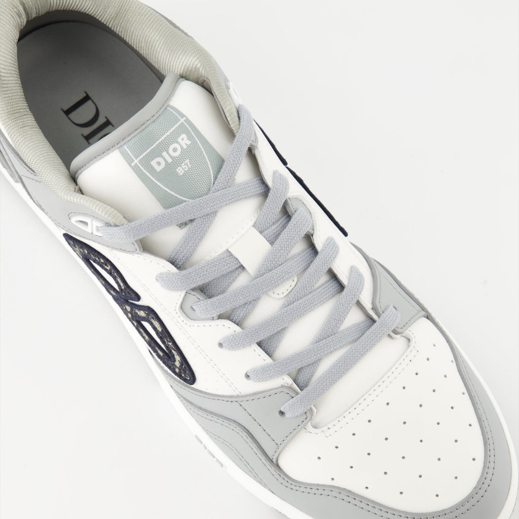 Image of Gray Leather B57 Sneakers by Dior for Men - Season Autumn-Winter 2024 - Top Detail View