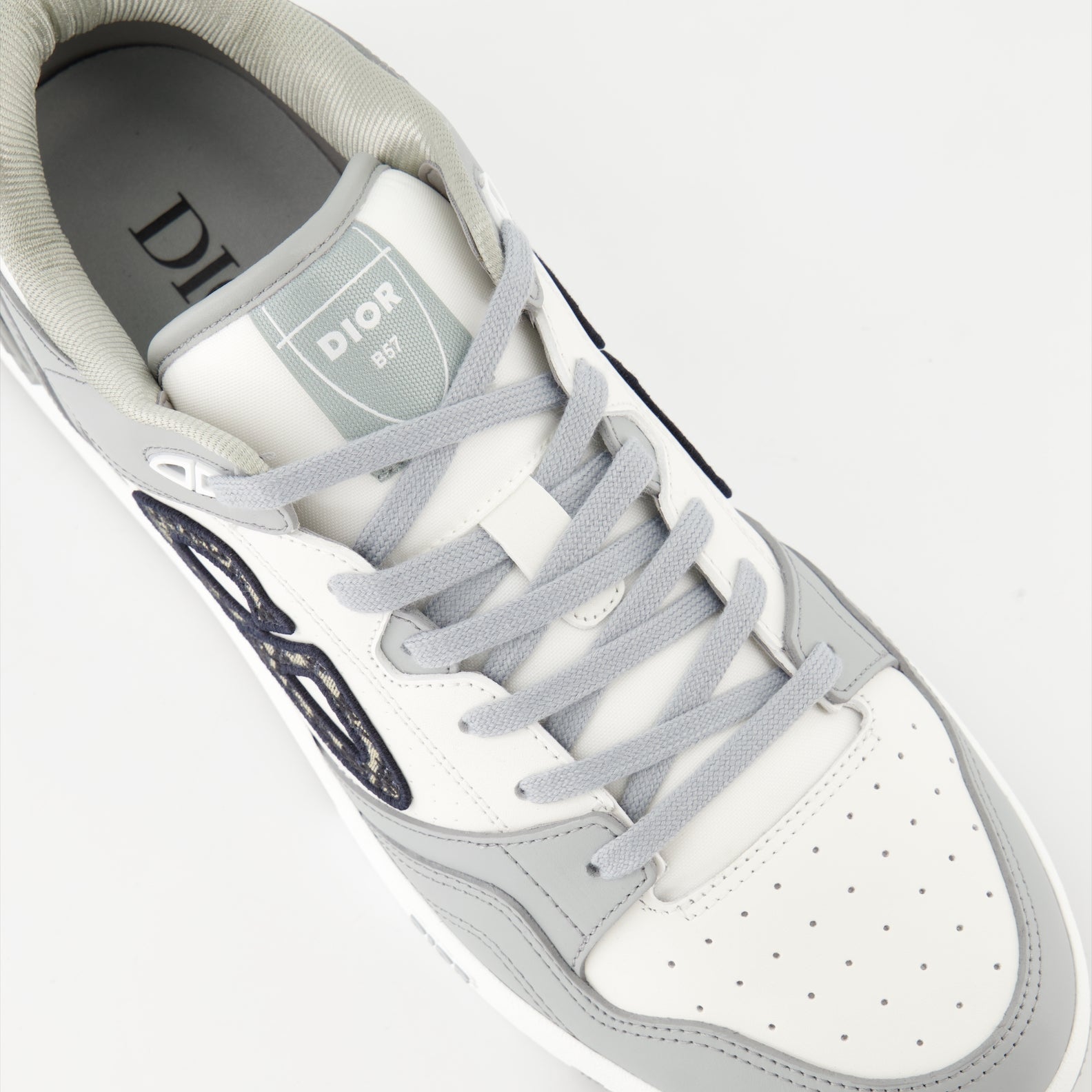 Image of Gray Leather B57 Sneakers by Dior for Men - Season Autumn-Winter 2024 - Top Detail View