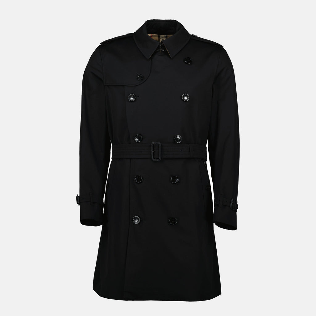 Burberry trench coat, Kensington trench coat, black trench coat, men's outerwear, mid-length coat