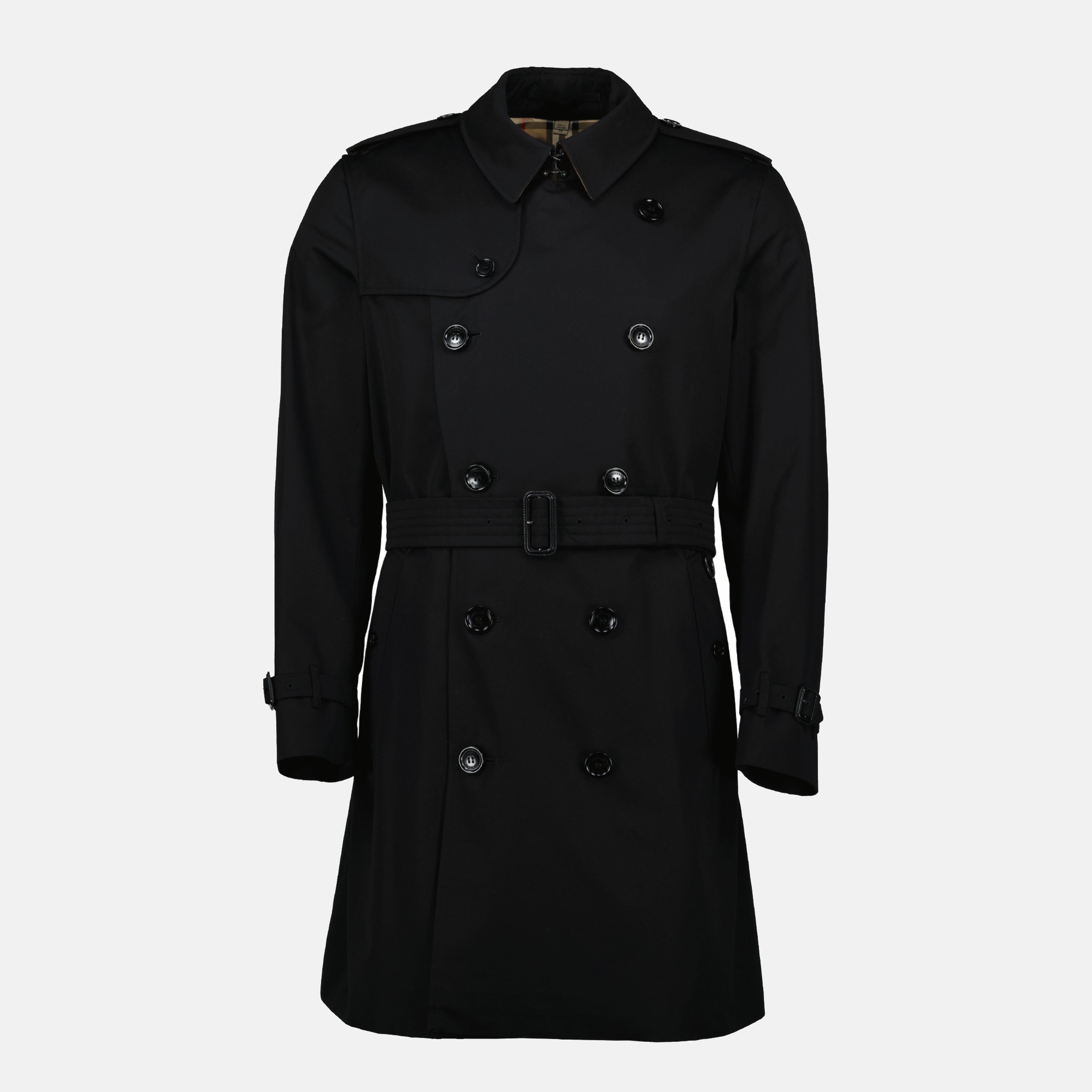 Burberry trench coat, Kensington trench coat, black trench coat, men's outerwear, mid-length coat