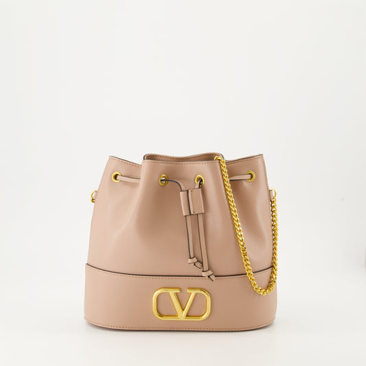 VLogo Leather Bag, Bucket Bag, Beige Handbag, Valentino Accessories, Luxury Handbag