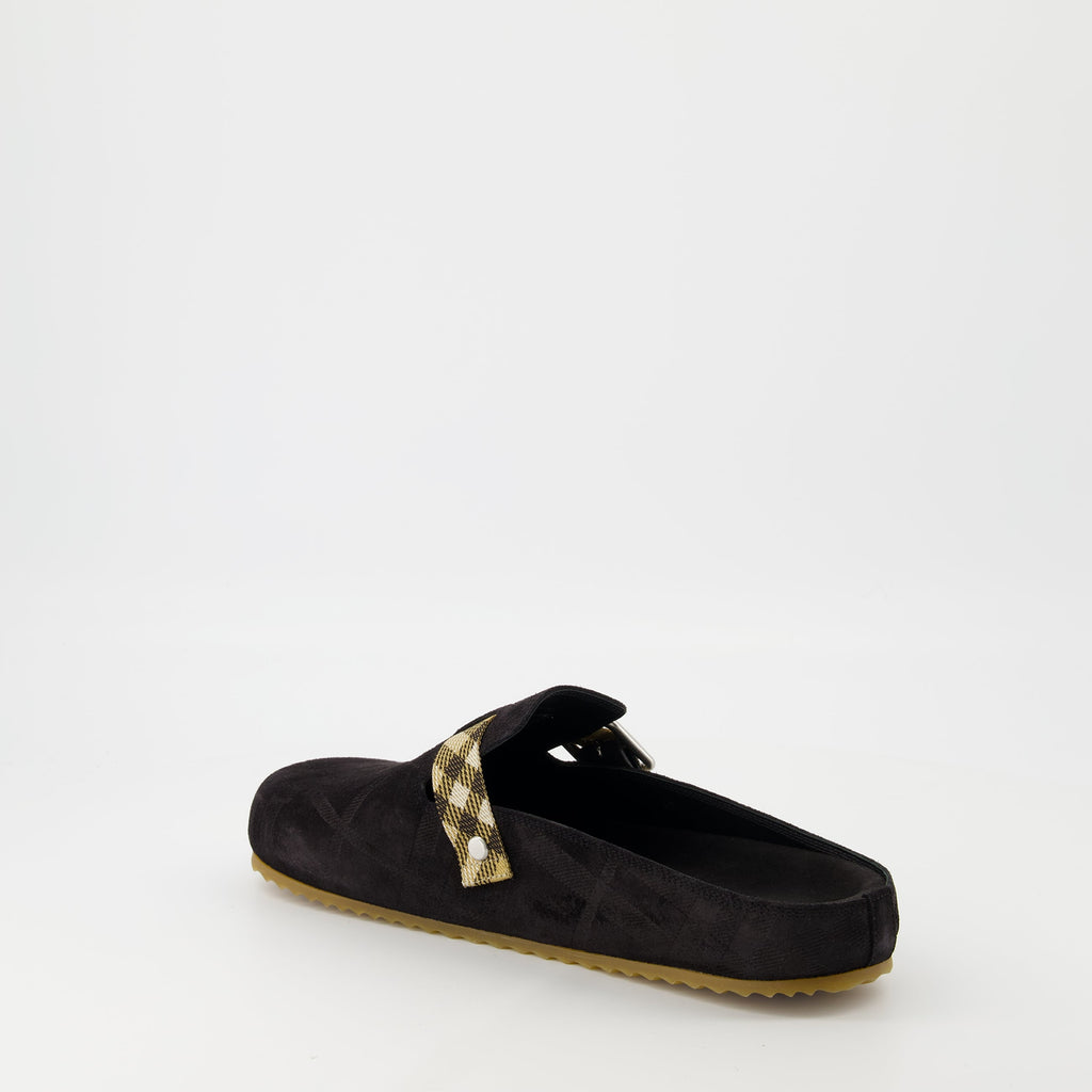 Burberry clogs, velour leather footwear, designer slip-ons, non-slip clogs, premium leather shoes