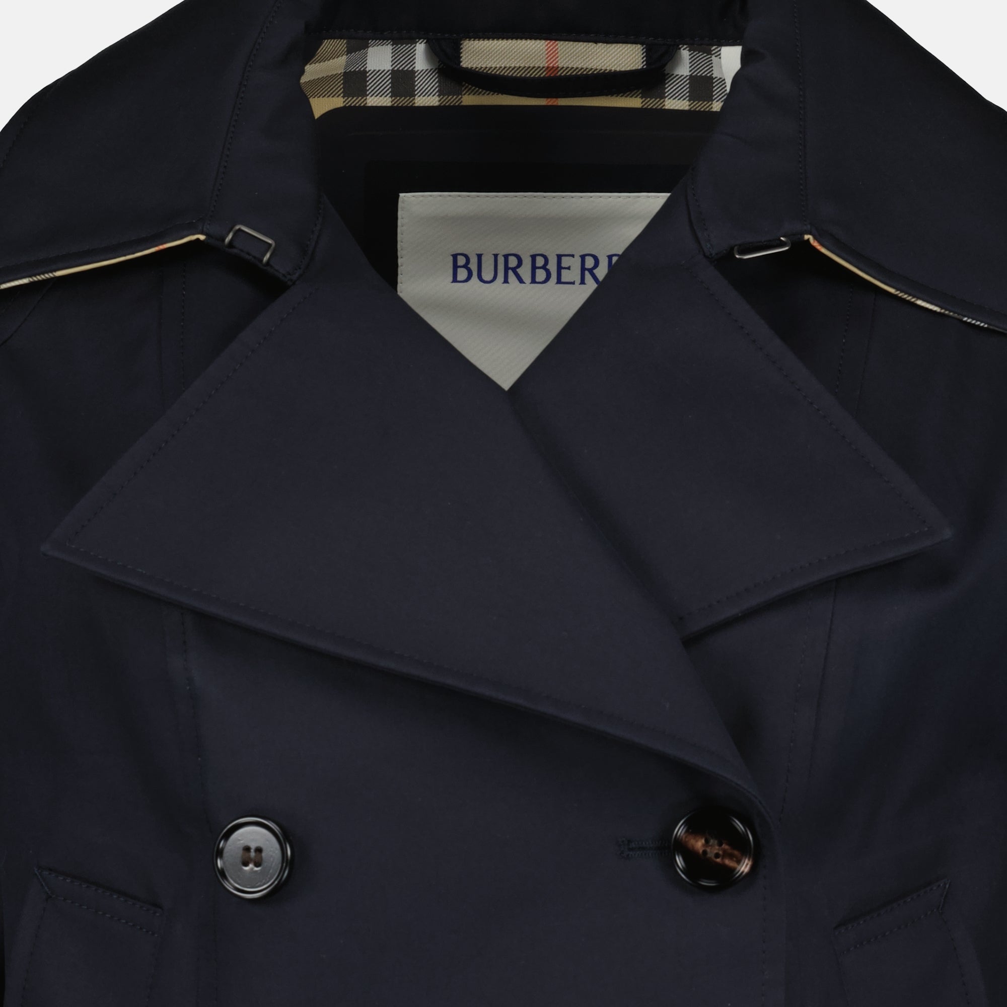Burberry trench coat, navy blue coat, women's outerwear, cotton trench coat, Autumn-Winter 2025 collection