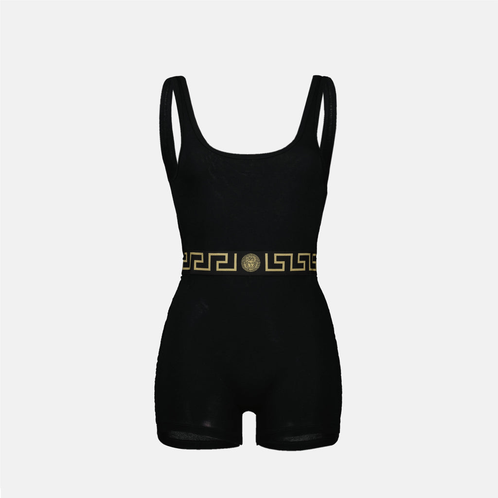 Versace jumpsuit, Medusa Greca, black jersey jumpsuit, designer jumpsuit, Spring-Summer 2025 outfit