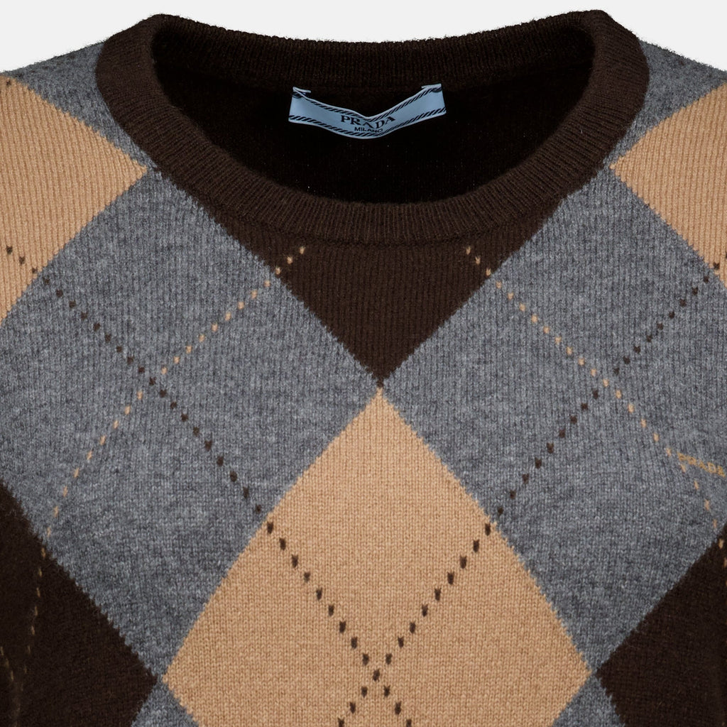 Kurzärmeliger Wollpullover mit Karomuster