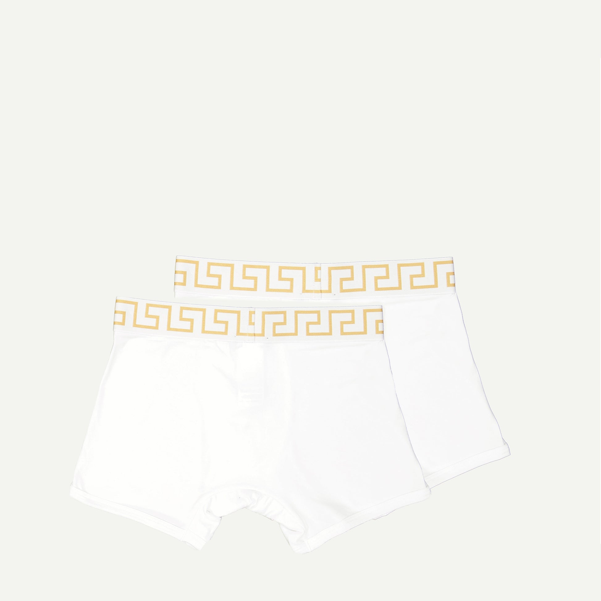 Versace boxers, long white boxers, Medusa Greca band, cotton elastane boxers, Fall-Winter 2024 menswear