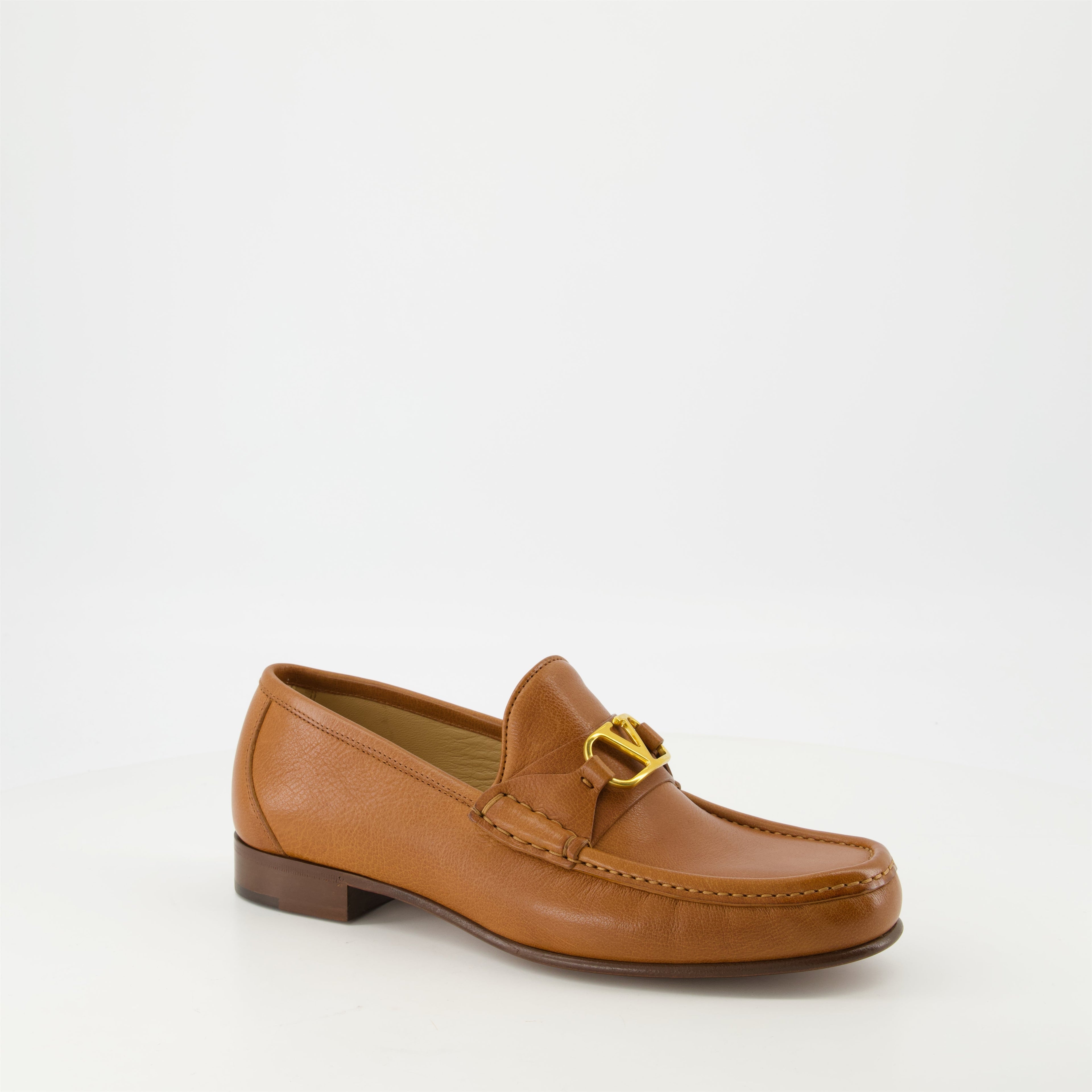 Brown loafers, Suede VLogo shoes, Valentino loafers, Slip-on loafers, Antique Brass footwear