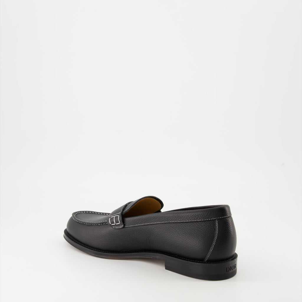 Dior Granville Moccasins, Grain Leather Moccasins, Luxury Black Moccasins, Autumn-Winter Collection, High-End Footwear